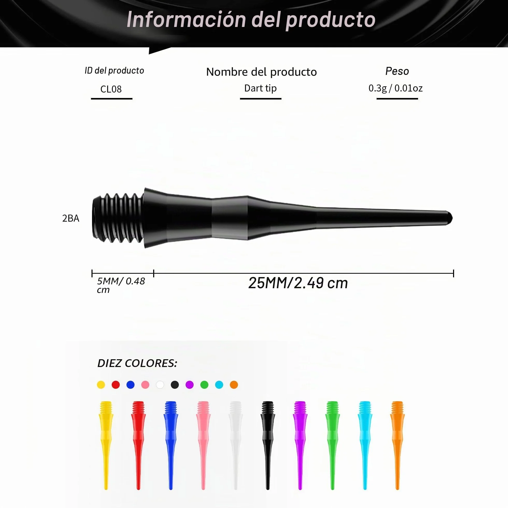 CyeeLife Puntas de dardos de plástico 500 unidades rosca 2BA diez colores