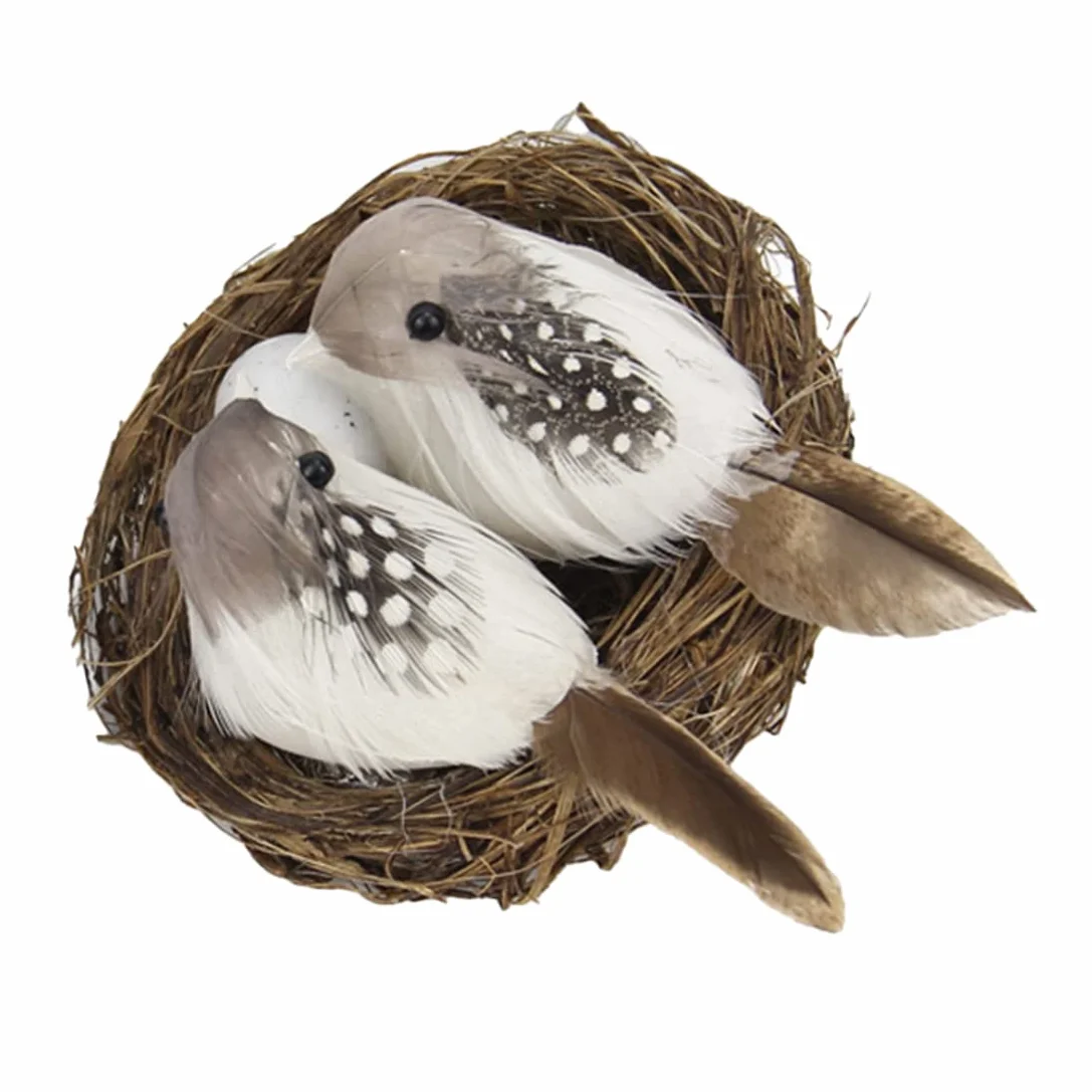 Pájaros realistas con plumas artificiales con huevo de nido para el hogar, jardín, ornamento de jardín, manualidades al aire libre, pájaro realista para ventana, jardín, balcón, patio, césped, patio