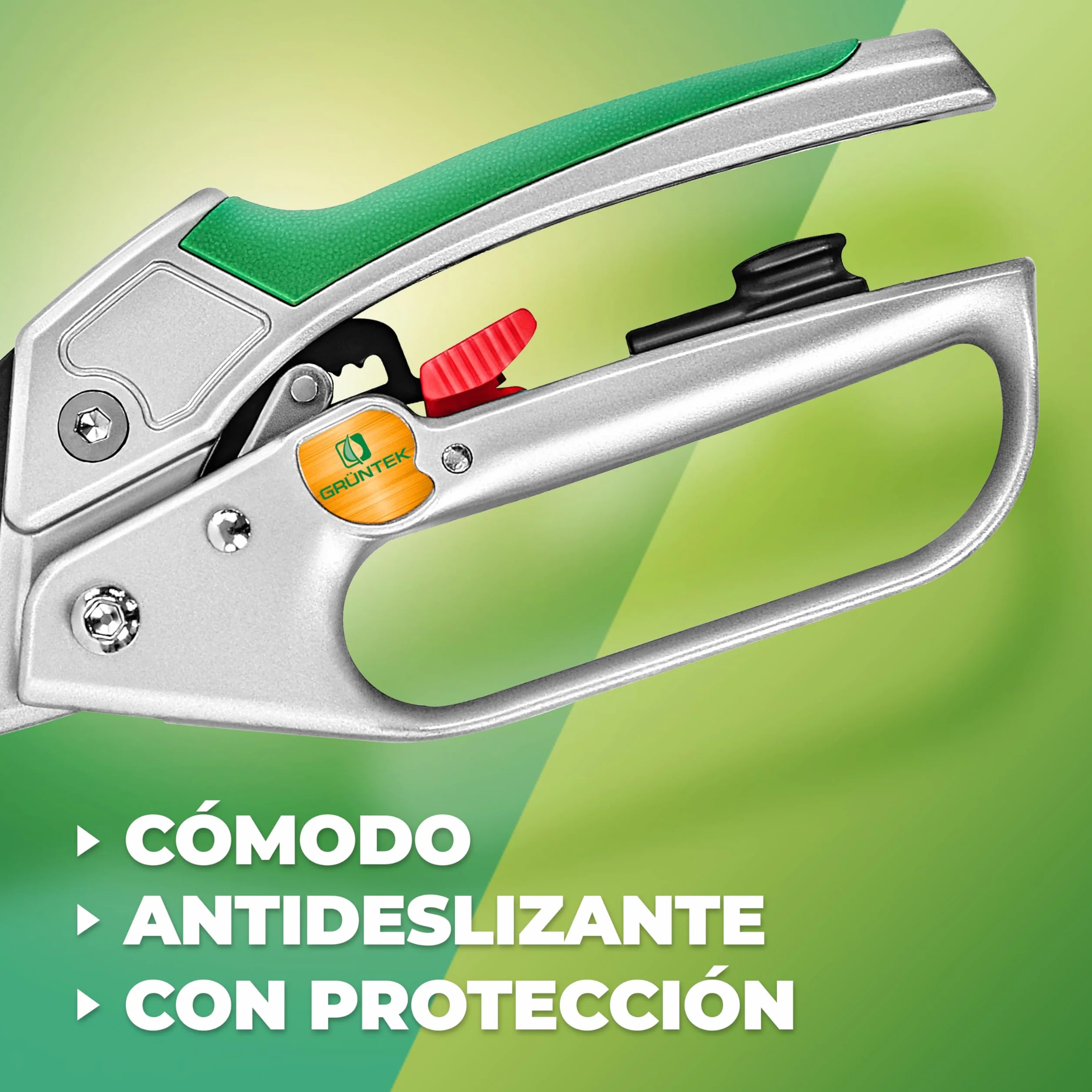 GRÜNTEK Tijeras de Podar Jardín Profesional Cóndor 20cm con Trinquete, Tijera de Yunque Recolectora, Cortarramas con Hoja de Acero Antiadherente y Mangos de Aluminio