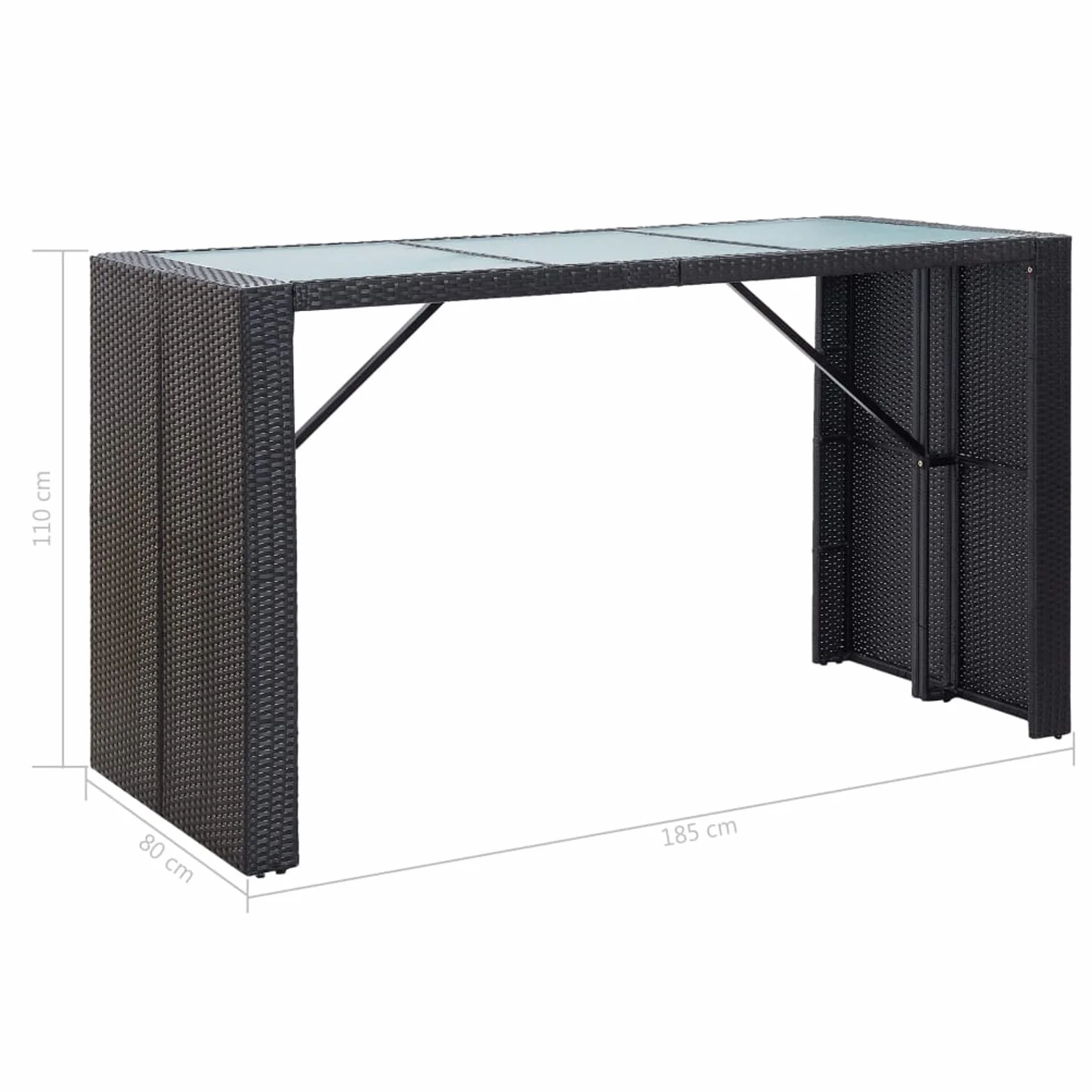 Juego de Bar de Rattan Sintético, 3 Piezas de Cristal Templado, Estructura de Acero, para Exterior, Jardín y Terraza Modelo DYEEG-FN-49560ES
