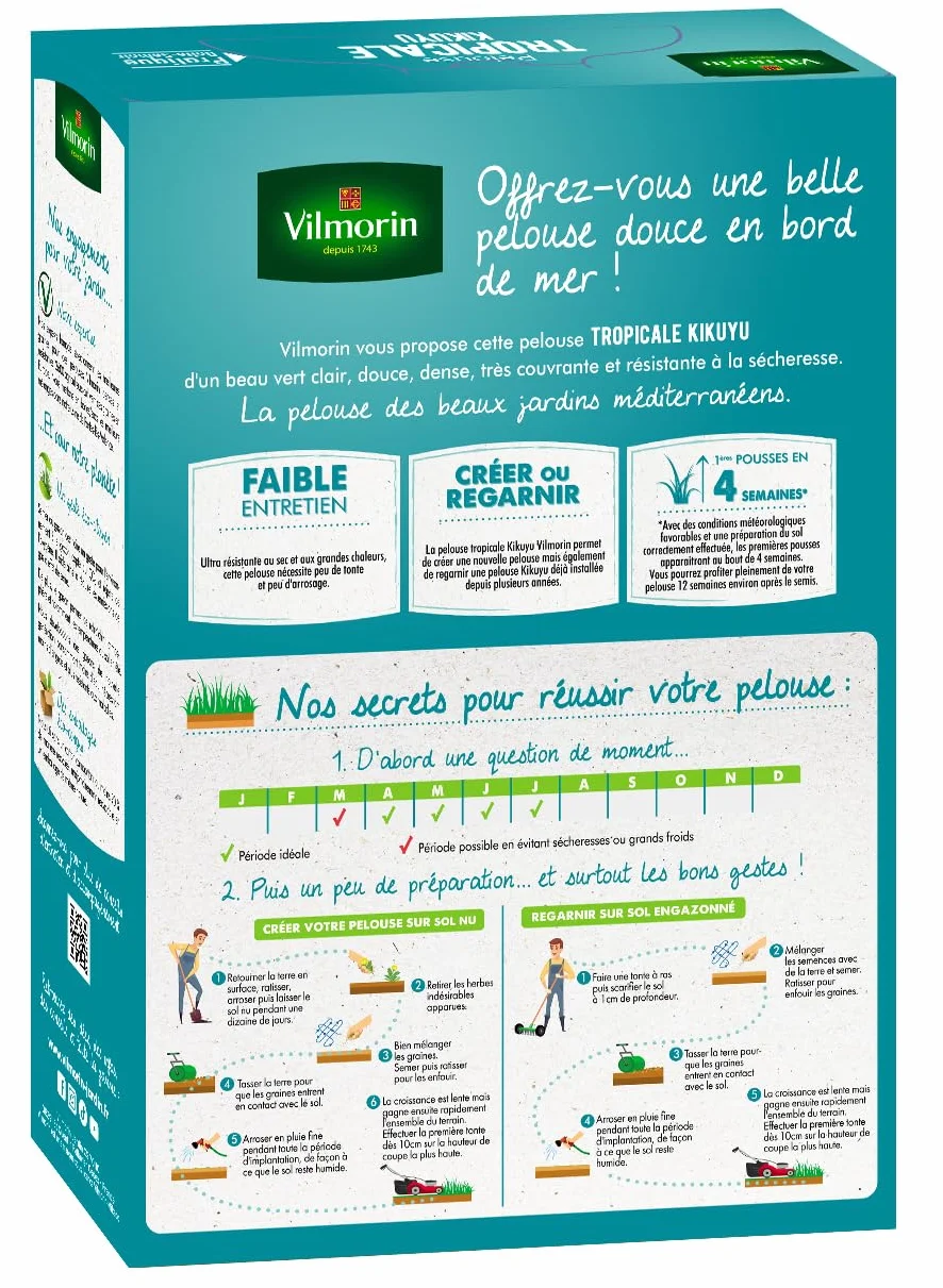 Vilmorin 4344512 - Césped Tropical Kikuyu, verde, 500 g