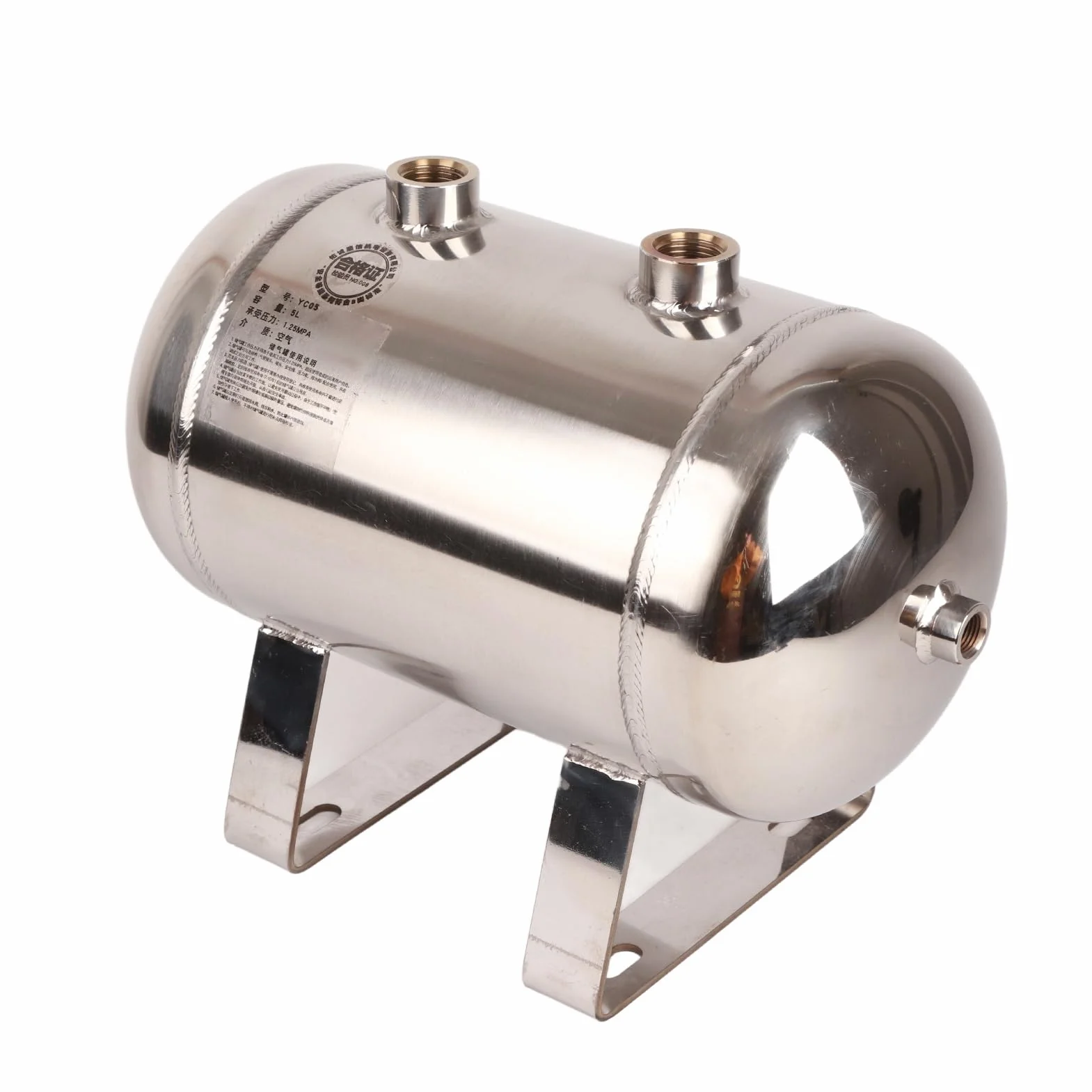 Tanque de Almacenamiento de Gas de Acero de 5 Litros, Contenedor de 4 Puertos Tanque de Aire de Alta Presión Diámetro del Tanque Aproximadamente 159 Mm Longitud del Tanque 280 Mm