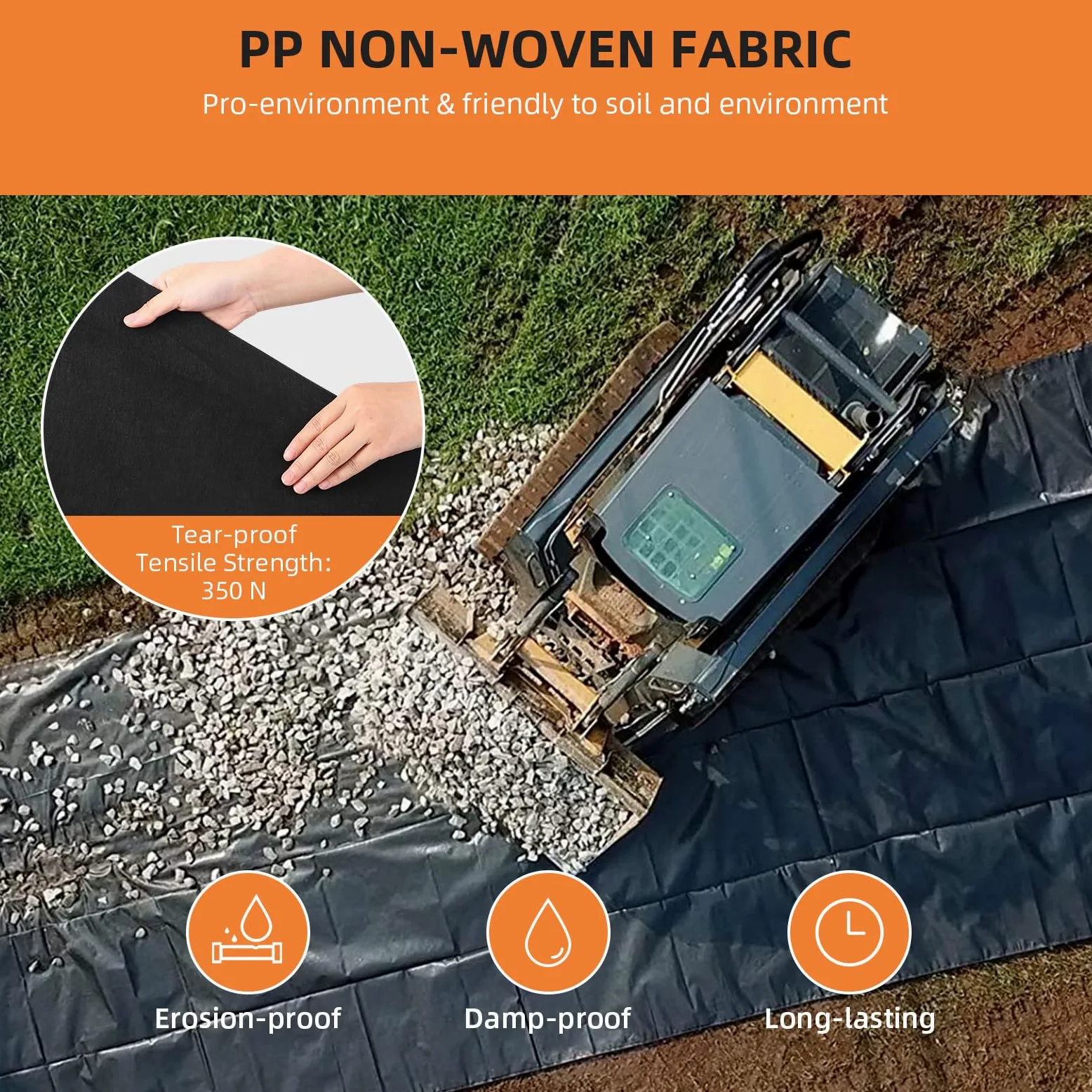 Towallmark Geotextile Landscape, Tela geotextil de 6 pies x 100 pies y 6 onzas, Drenaje de Polipropileno, Resistencia a la tracción 350N y Capacidad de Carga 440N, para estabilización de calzadas y