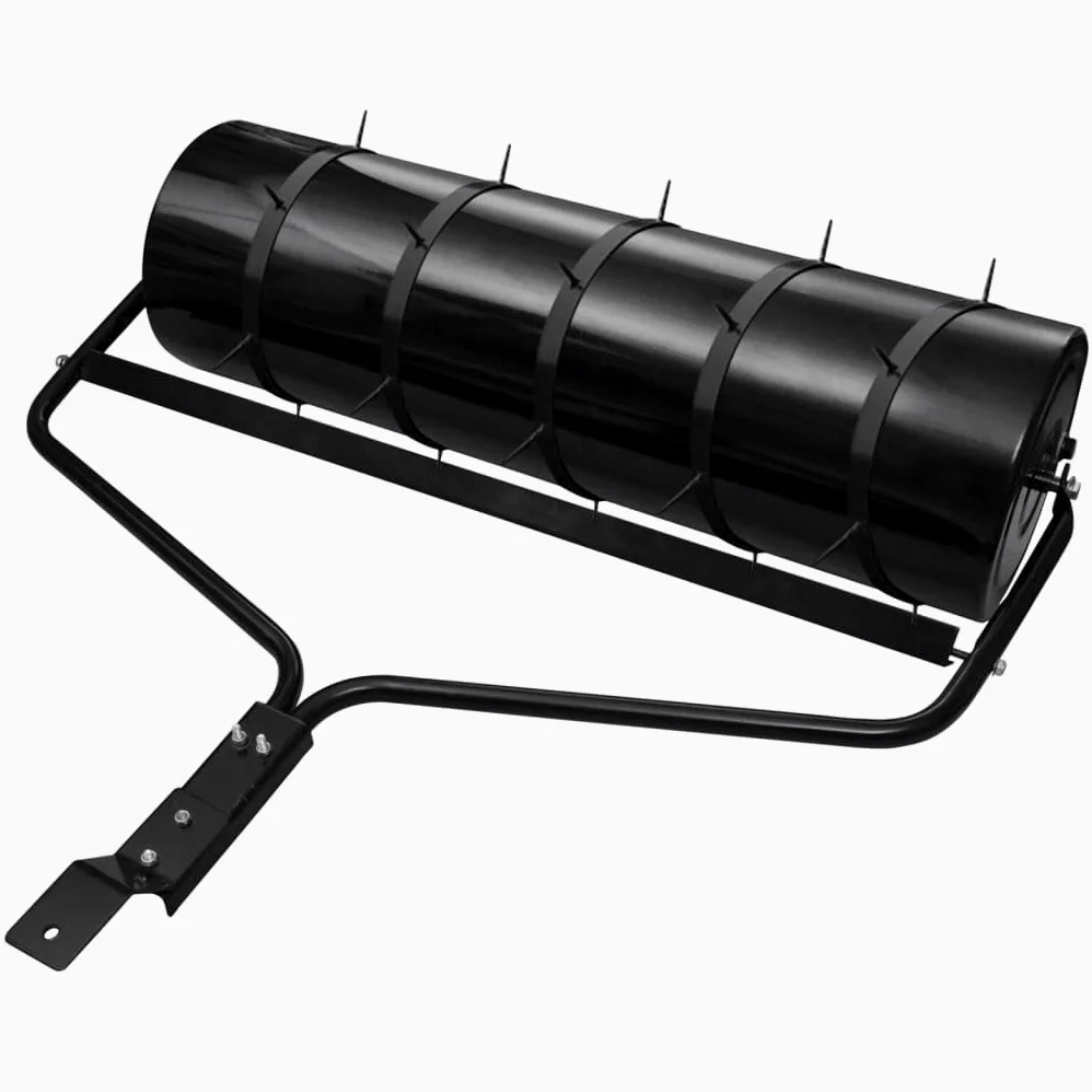 Rodillo de césped de hierro con capacidad de 63 L y 5 pinzas para ventilador de césped, color negro, manual para apretar, compactar, nivelar y alisar semillas y suelo en el jardín