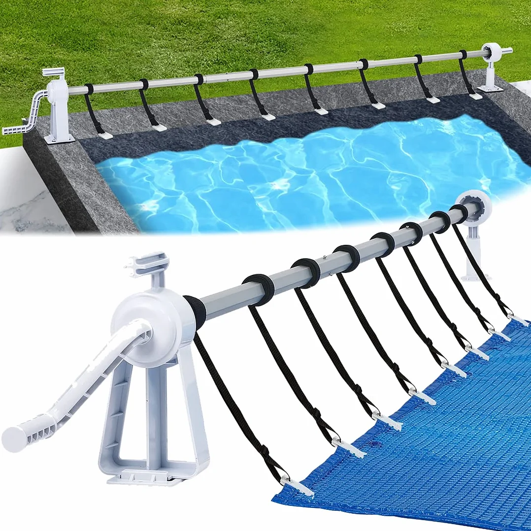 NAIZY Sistema de Enrollado para Piscina 1,05 m - 6,15 m Enrollador de Piscina Dispositivo Enrollable móvil Que Incluye 8 Clips Enrollable de Piscina para Lona y Cubierta de Piscina, Tipo B