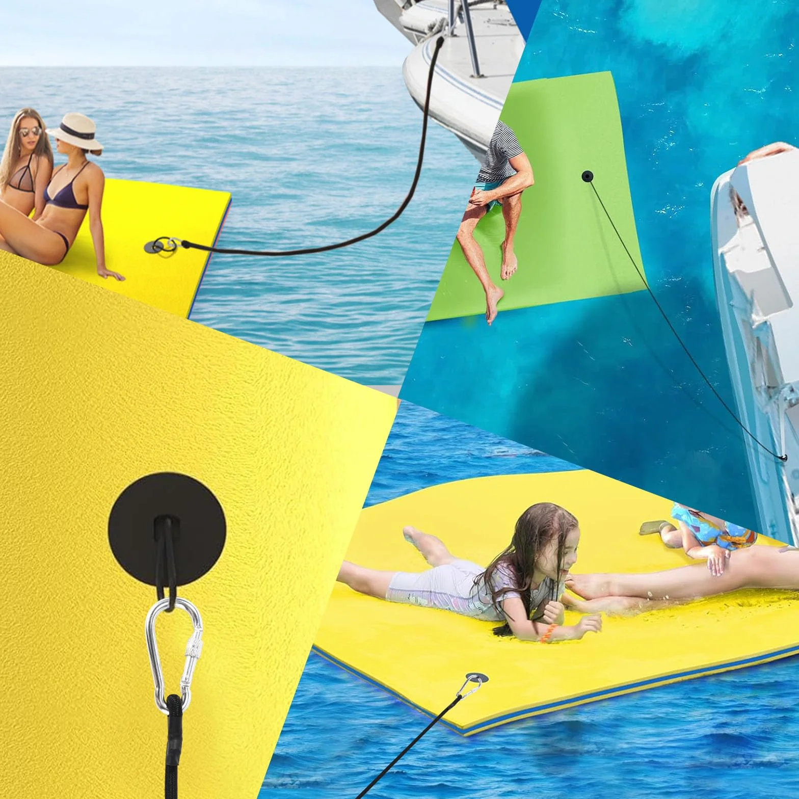 Cuerda Elástica Colchón Agua Espuma 3m Premium con 2 Mosquetones Negro