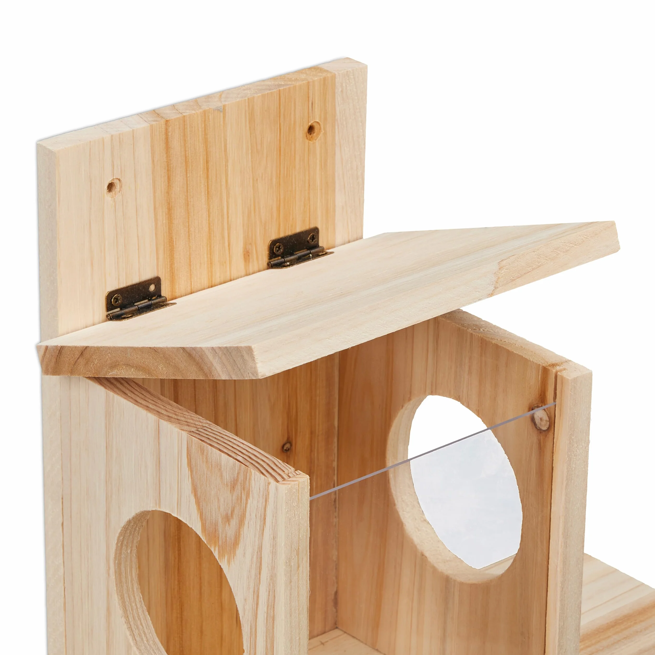 Relaxdays Kit de construcción alimentación Comedero para Ardillas DIY, Casa Alimentadora para Montar, Madera, 2 Entradas y Plataforma, Colgante, Natural, 24 x 35 x 13 cm