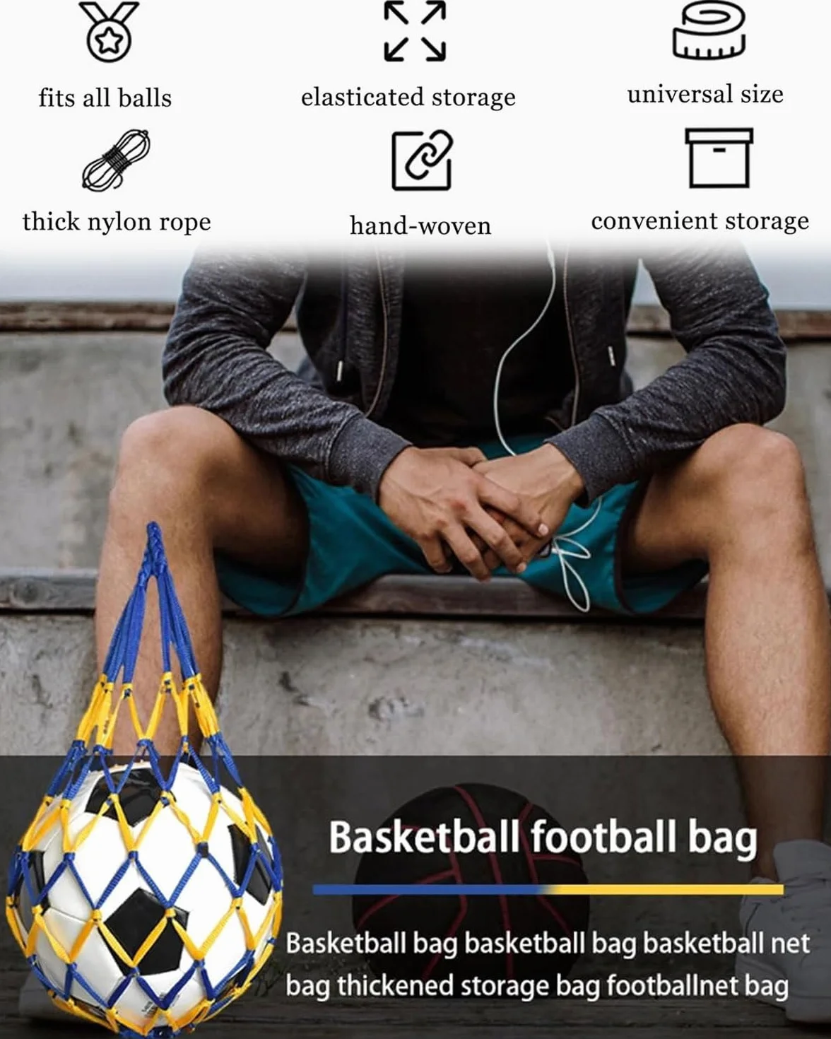Bolsa para Balón, Red para Balones de Fútbol, Baloncesto, Voleibol, 4 Pcs (3 Colores)