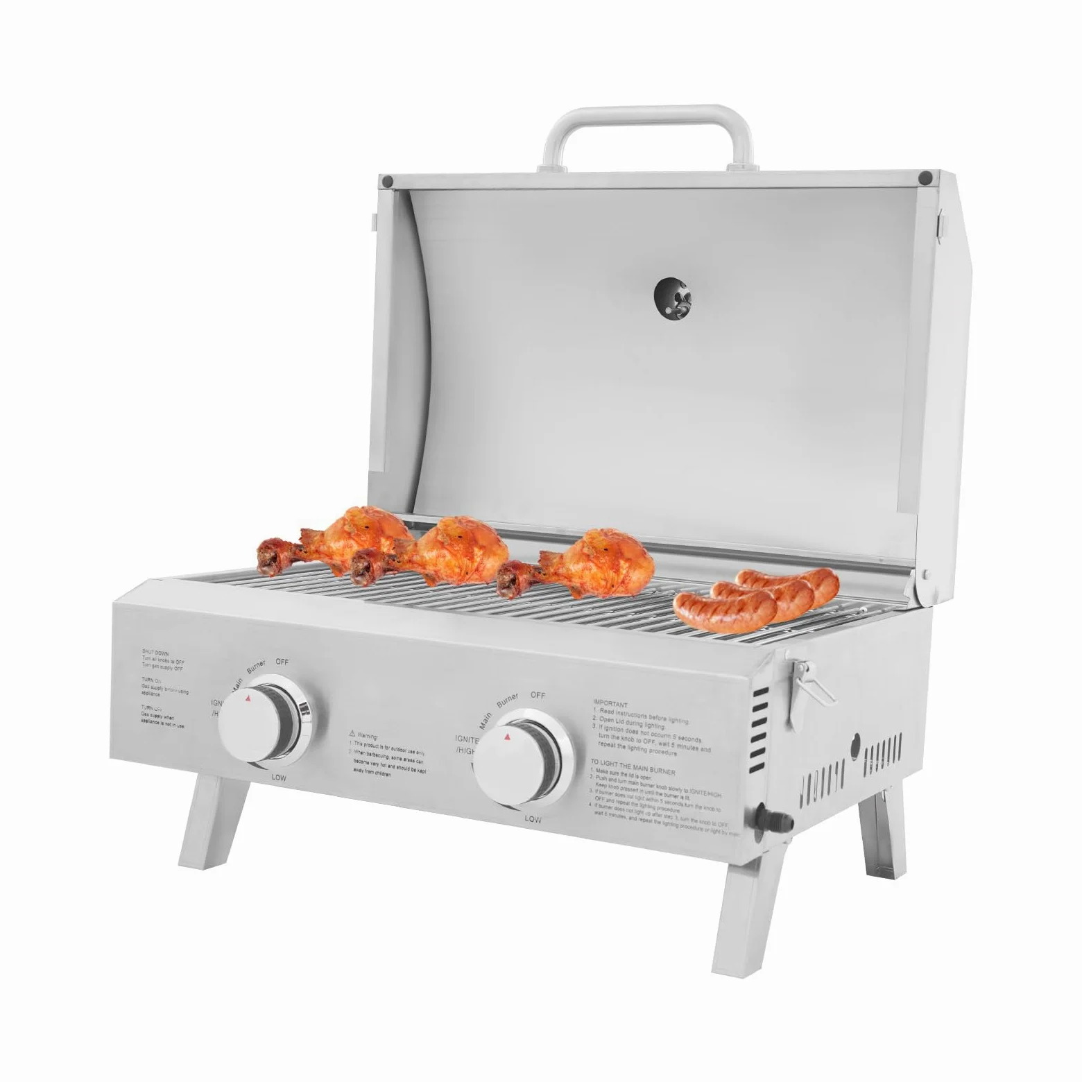 Barbacoa de gas portátil de 2 quemadores, parrilla de gas de mesa con parrilla, parrilla BBQ Barbacoa, parrilla de gas de acero inoxidable, parrilla de camping al aire libre, cocina de gas con
