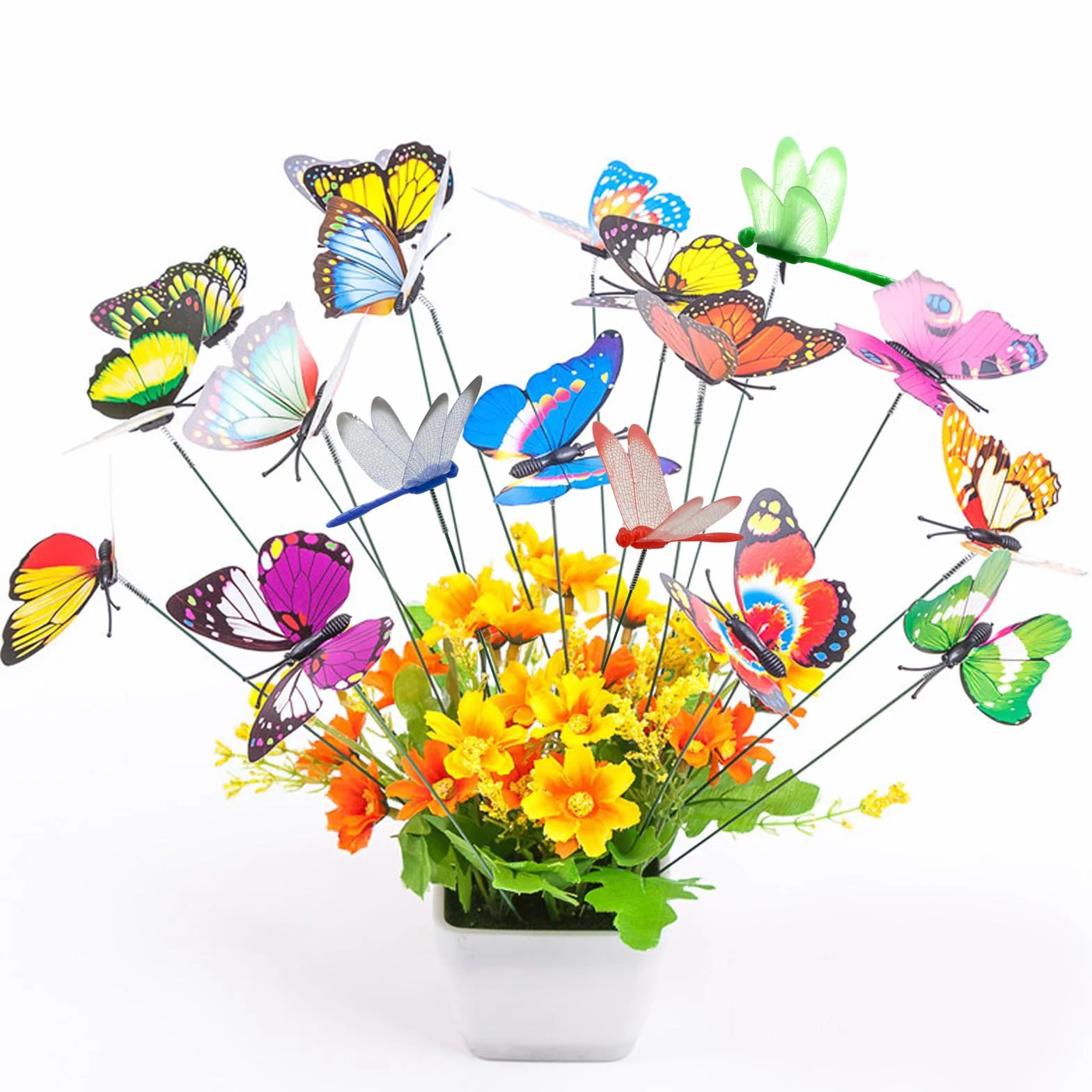 40 estacas de mariposa de libélula de jardín 3D, coloridas mariposas impermeables de PVC con estacas de doble ala, estacas decorativas de jardín para interiores y exteriores, patio, césped