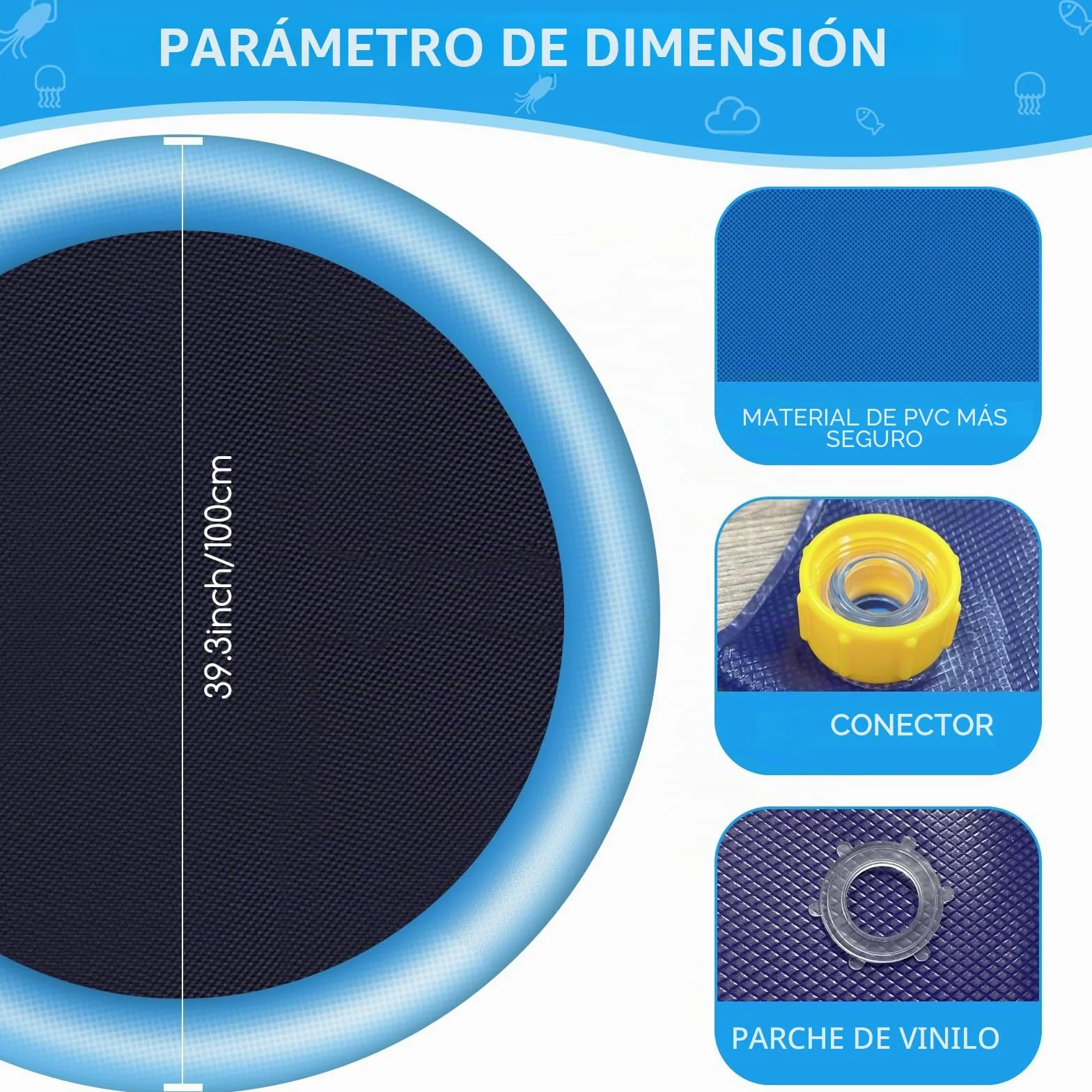 Jsdoin - Piscina inflable para perros (100 cm, plegable, gruesa), alfombra de juego para verano, jardín, playa, patio trasero, color azul