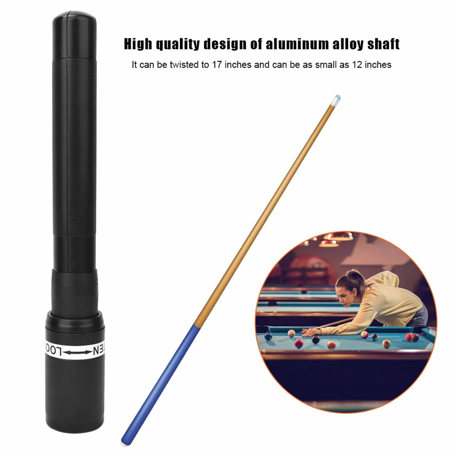 AMONIDA Extensor de Taco de Billar 31,5x4,5x3,2cm Negro Retráctil