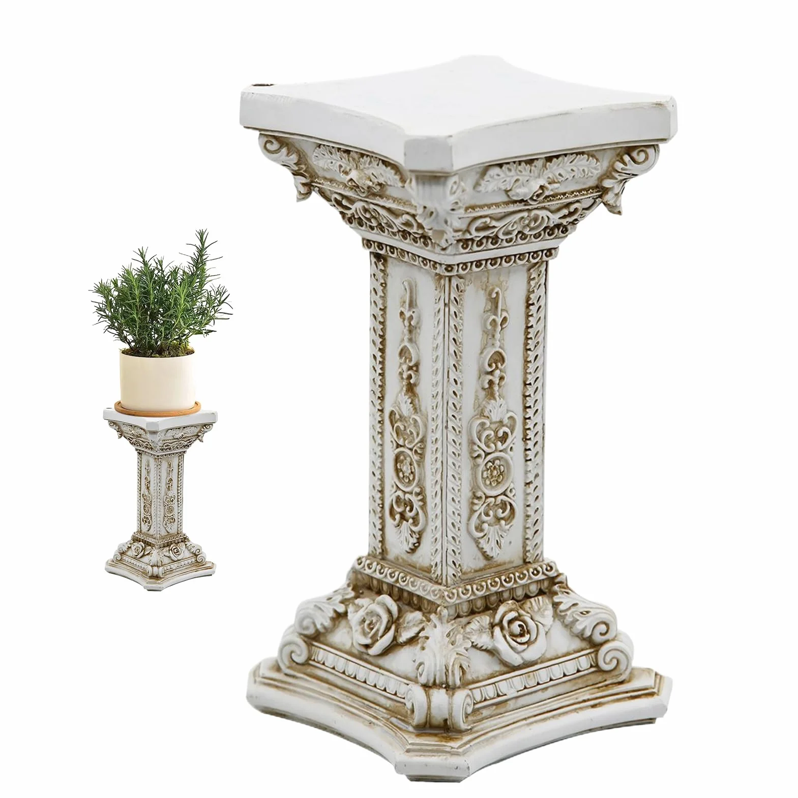 Columna Romana | Decoración de Pedestal de Columna Griega - Ornamento de Escultura de Resina con Tallado Floral para Interior del hogar, Mesa de Comedor, Cocina, jardín, Fiesta, Boda, Ceremonia y