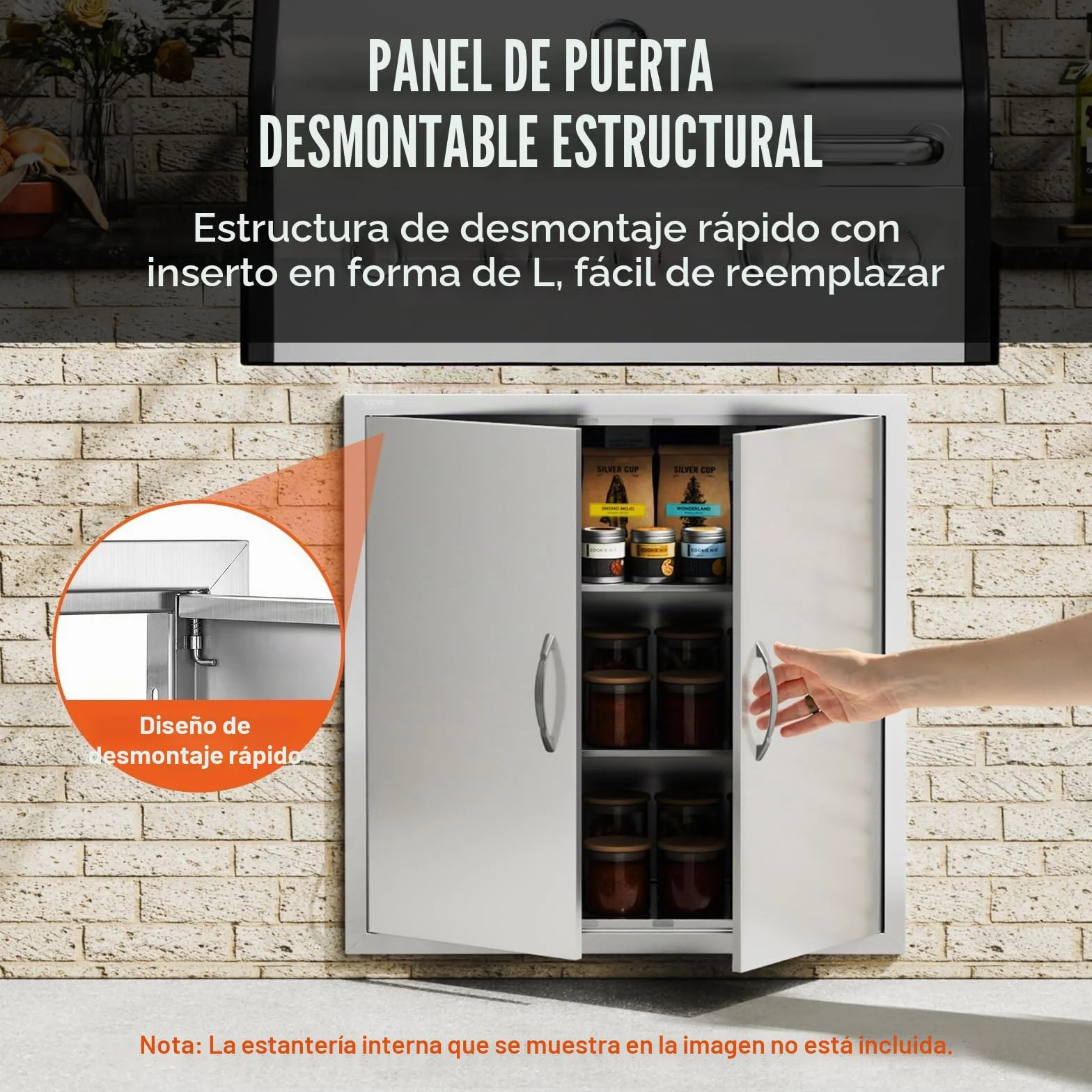 VEVOR Puerta de Acceso a Barbacoa 790 x 790 x 46 mm Puerta de Cocina Exterior Doble Puerta Empotrada de Acero Inoxidable con Manija para Isla de Barbacoa, Estación de Parrilla, Armario Exterior