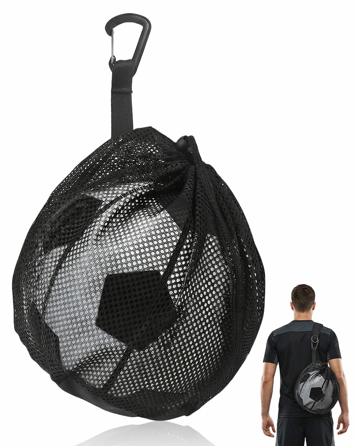 Bolsa Red para Balón de Fútbol con Mosquetón y Cordón Ajustable, Resistente para Baloncesto y Voleibol