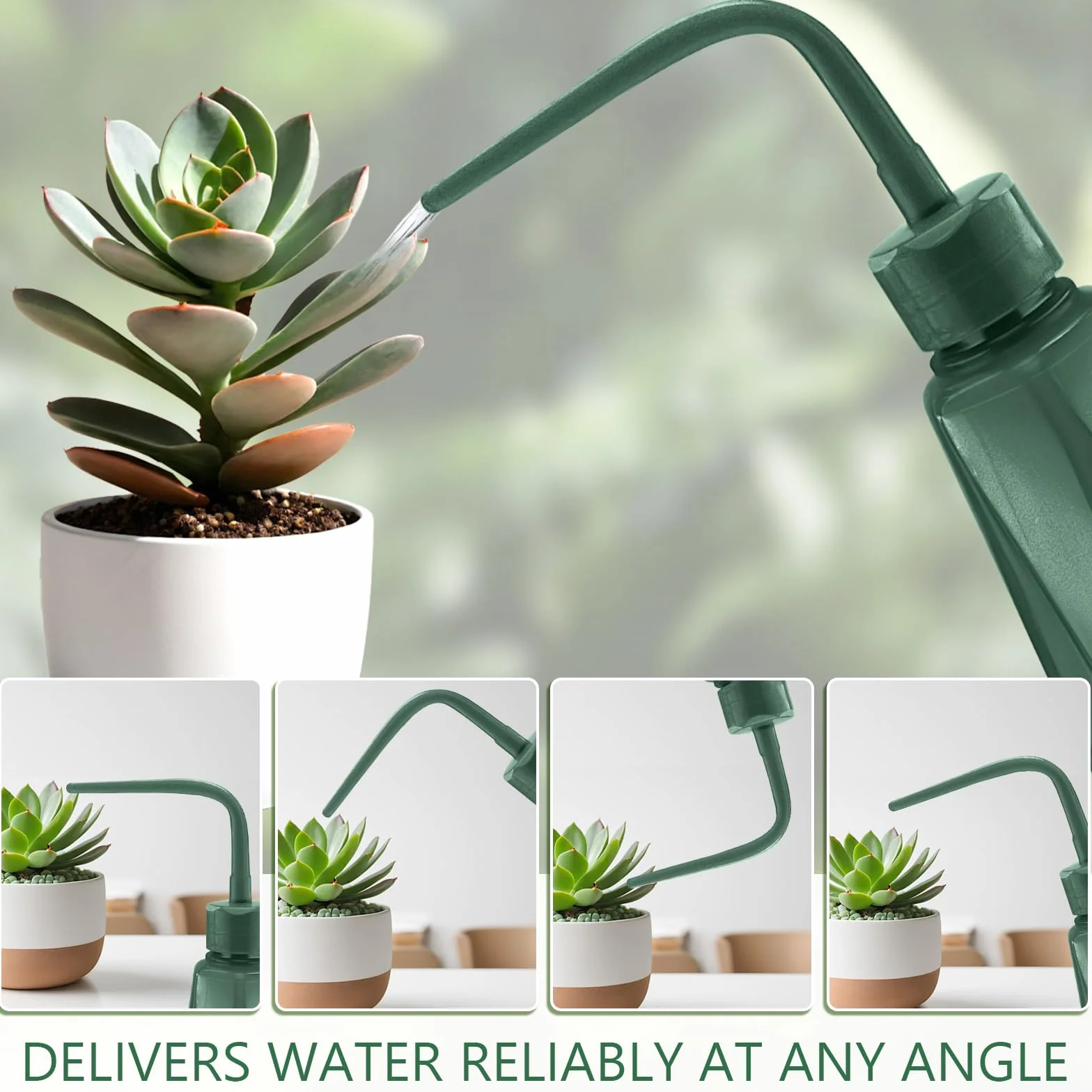 480ml Regadera para Plantas de Interior, Regadera Pequeña con Pico Largo para Bonsáis, Suculentas y Semilleros, Dispositivo de Riego con Bola de Gravedad de 360°, 3 Colores (Verde Gris)