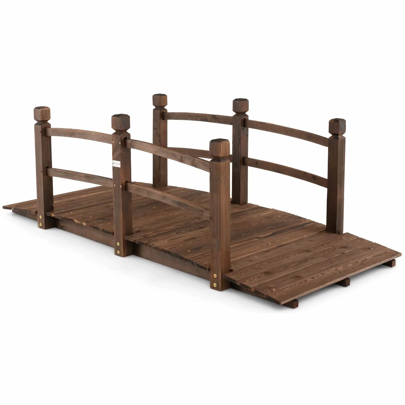 COSTWAY Puente de Jardín Madera, 171 x 76,5 x 58cm, Puente de Pie Decorativo Carbonizado con Barandillas de Seguridad, Carga 180 kg, Madera de Abeto, Jardín, Patio, Granja