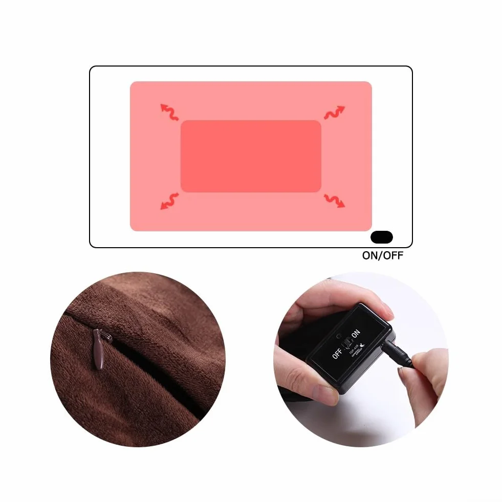 Manta térmica, manta eléctrica alimentada por USB, manta eléctrica para calidez personal, hogar, oficina, al aire libre (marrón)