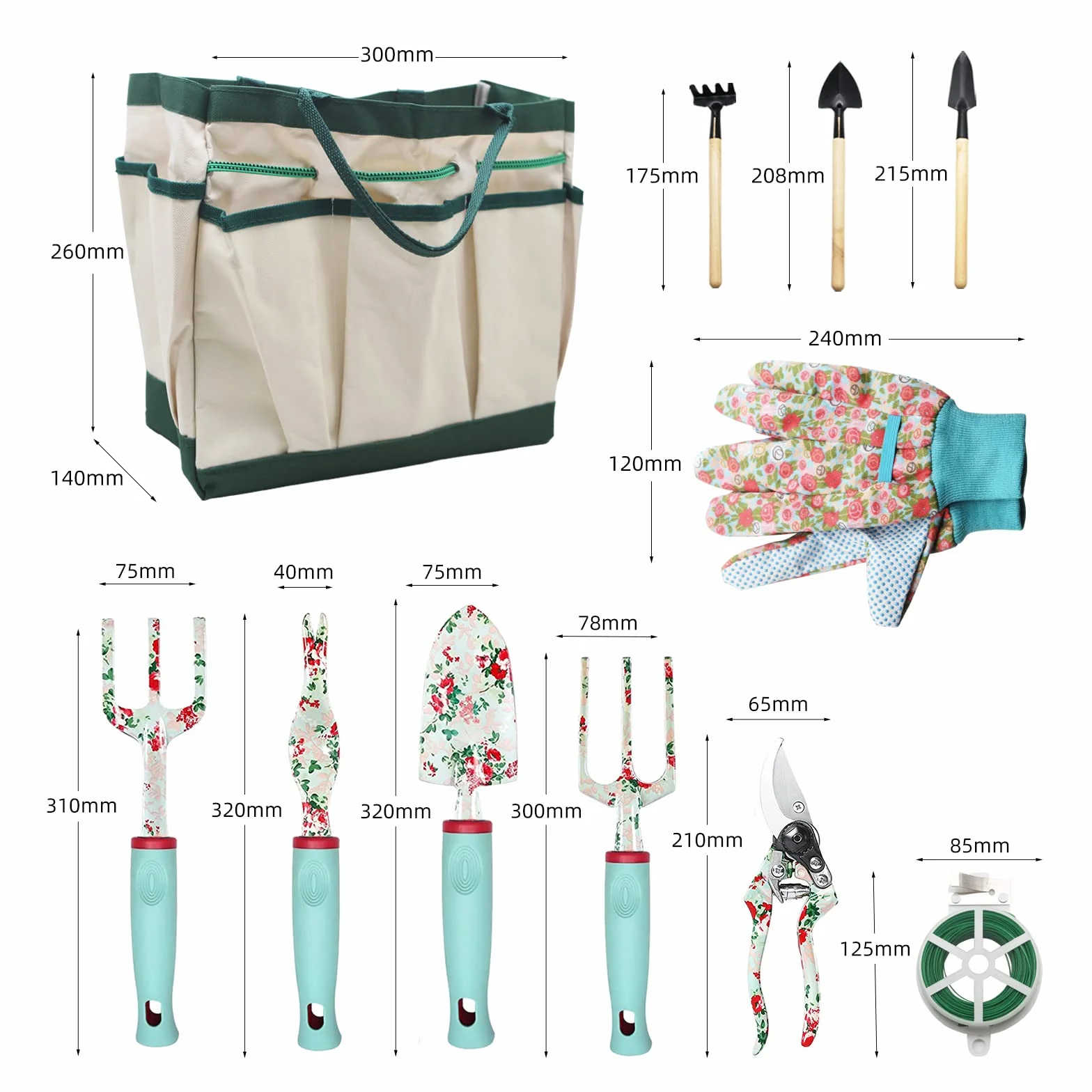 Juego de Herramientas de Jardinería 16 Pcs,Kits de Regalo de Herramientas Manuales de Jardín FloralRegalos de Jardinería para Mujeres y Hombres, con Tijeras de Podar y Bolsa de Almacenamiento