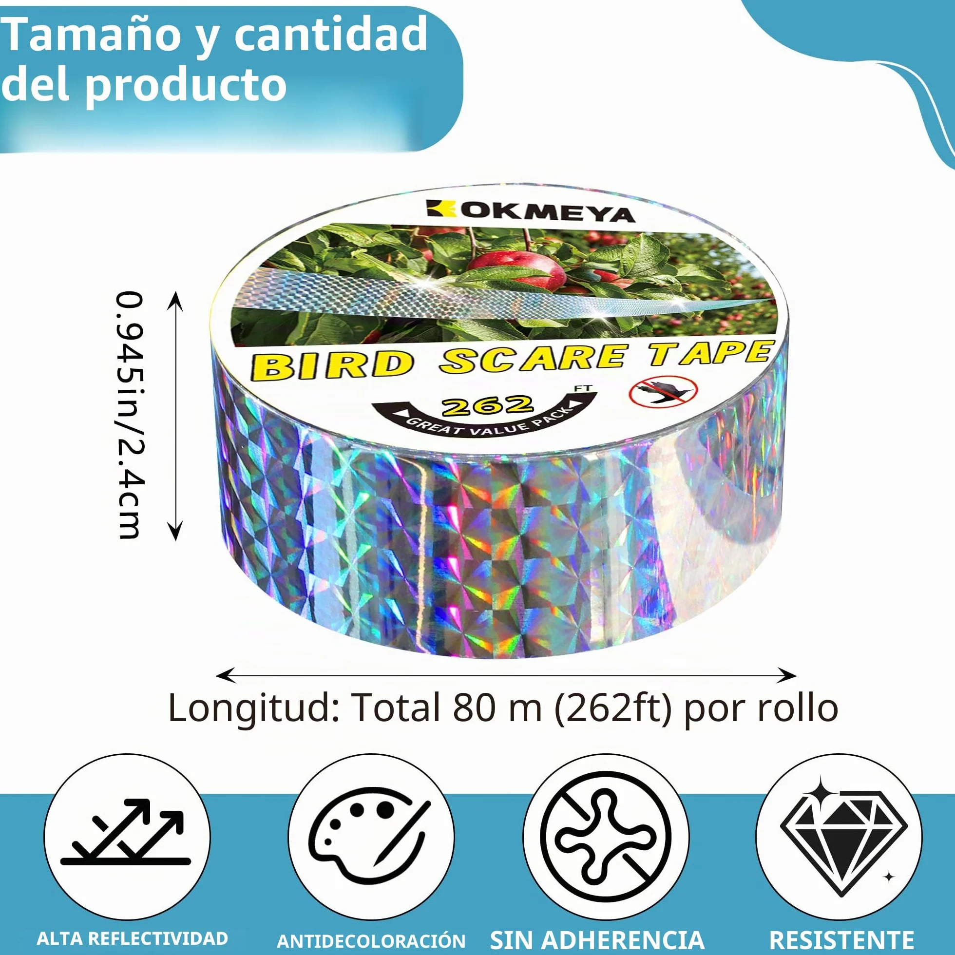 Cintas para Espantar Pájaros 80 m de Cinta Reflejante para Aves, Dispositivo para Asustar Pájaros Cinta de Doble Cara para Asustar a los Pájaros para Casa, Jardín, Patio, Huerto, Exterior
