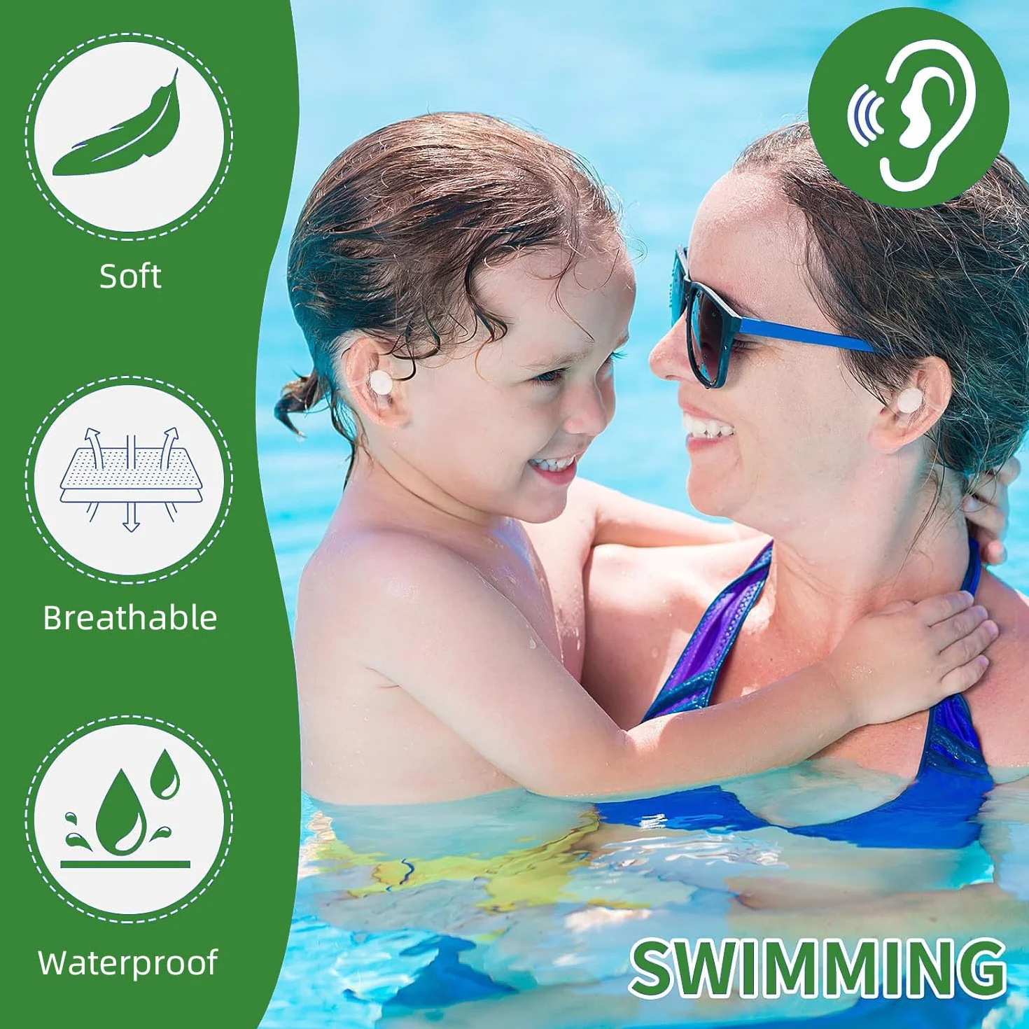 Pegatinas Impermeables para Oídos 100pcs Protector Orejas Suave Hipoalergénica 6.8×4.4cm Natación Ducha Baño Deportes Acuáticos