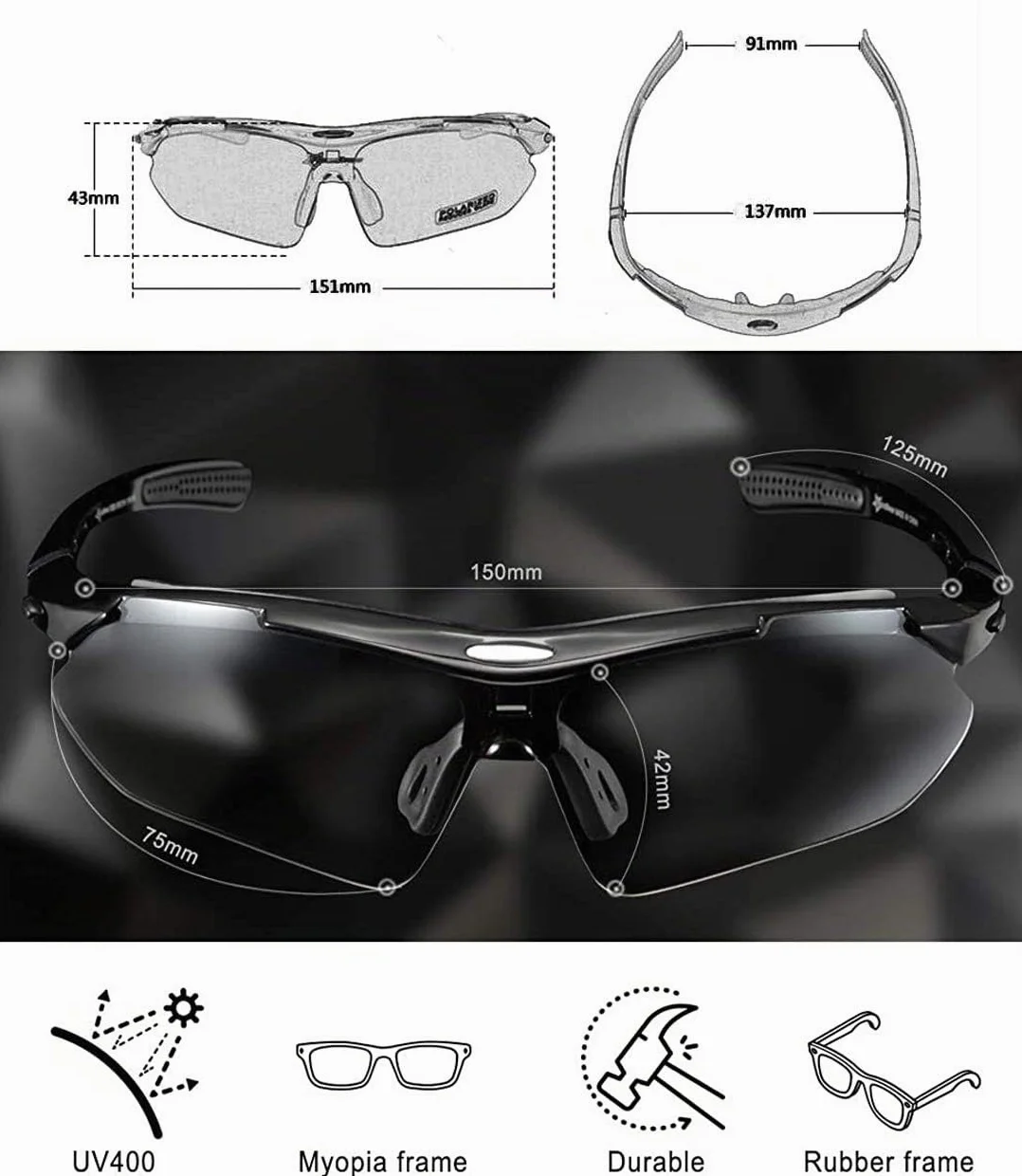 ROCKBROS Gafas de Sol Polarizadas Ciclismo 5 Lentes Intercambiables Protección UV 400
