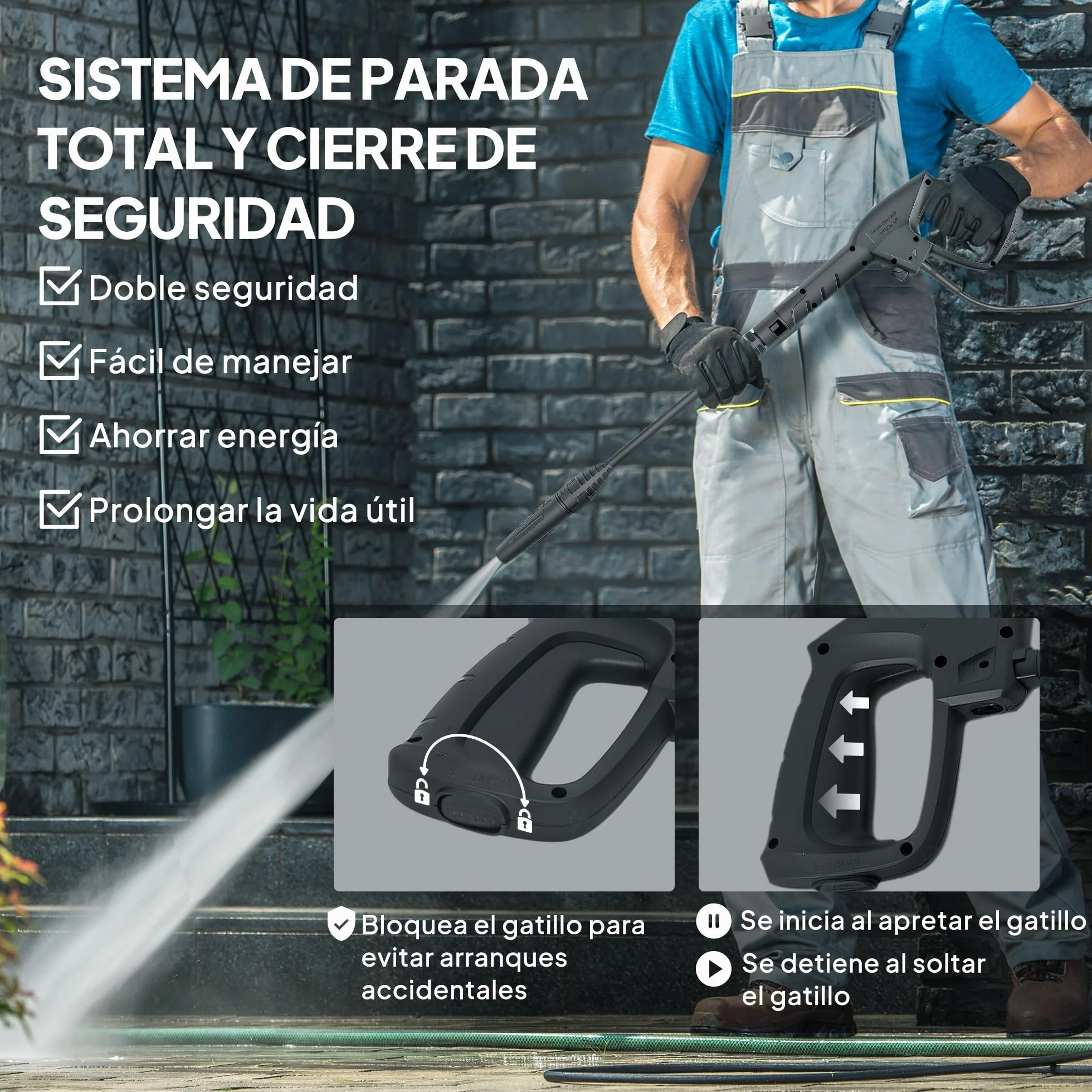 Outsunny Hidrolimpiadora de Alta Presión 1800W, Presión 150 Bar, Caudal 420 L/h, con Bomba de Aluminio, Parada Automática, Manguera de 6 m, Incluye Botella de Espuma y Boquilla Ajustable, Rojo y Negro