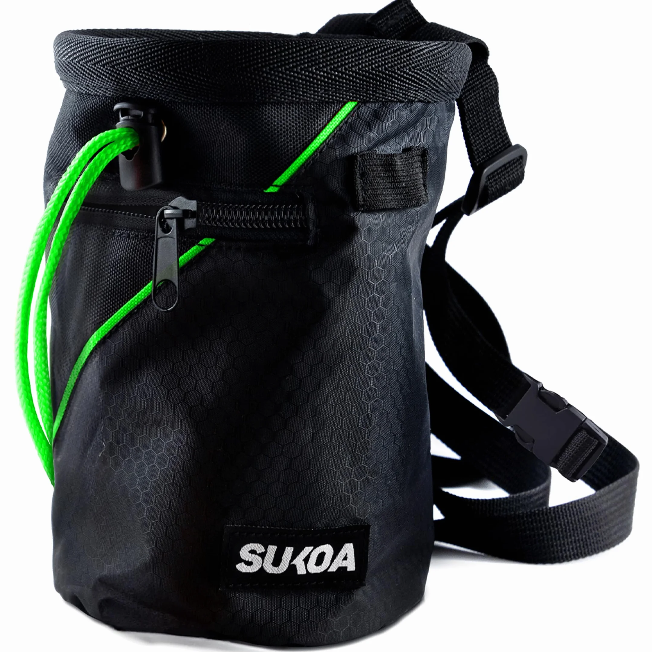 Sukoa Bolsa de Tiza para Escalada en Roca, Cubo con Cinturón de Clip Rápido y 2 Bolsillos Grandes con Cremallera