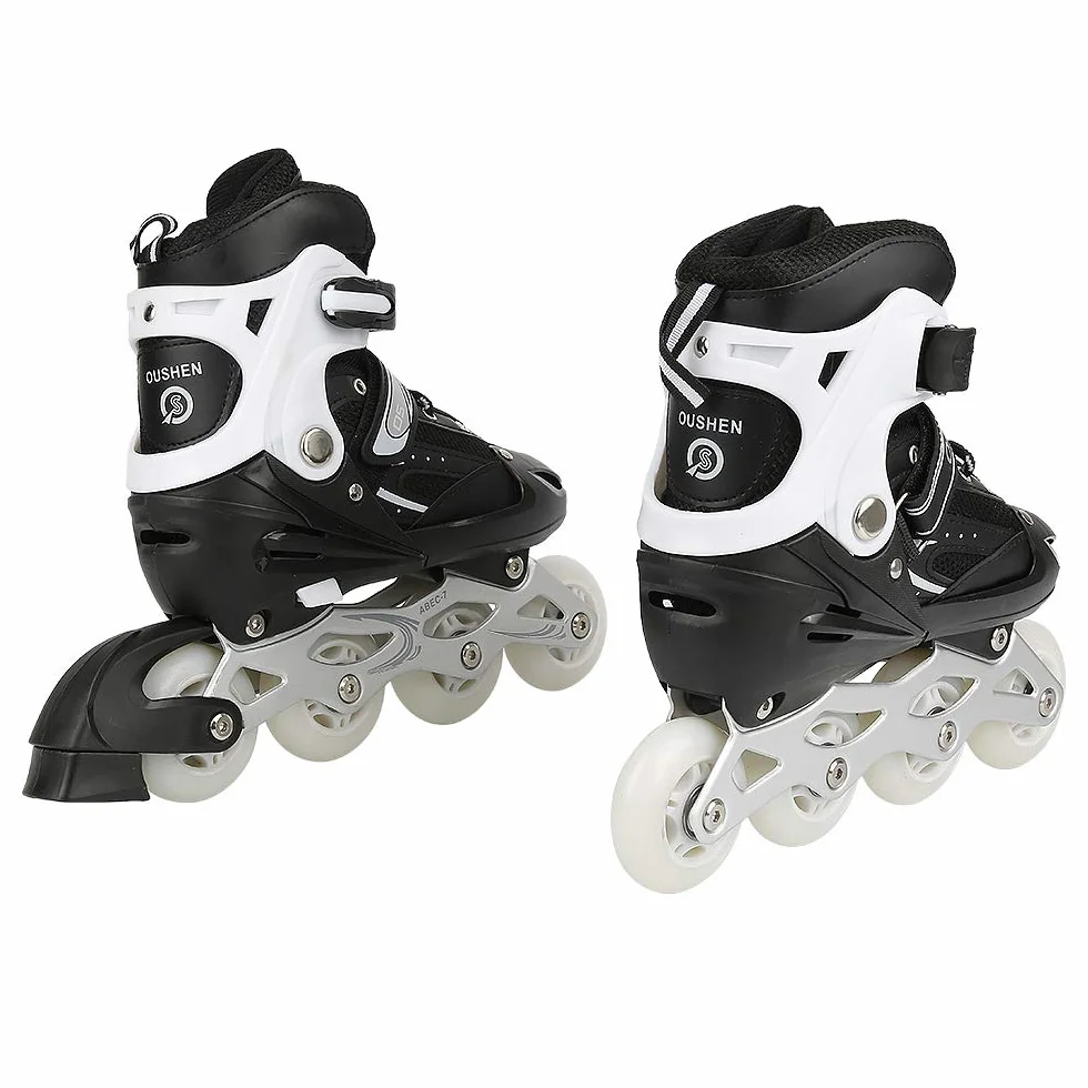 Patines ajustables 4 en 1 para niños y adultos – Inline Skates de hielo – Rodamiento ACEB7 – Negro (talla 35-38)