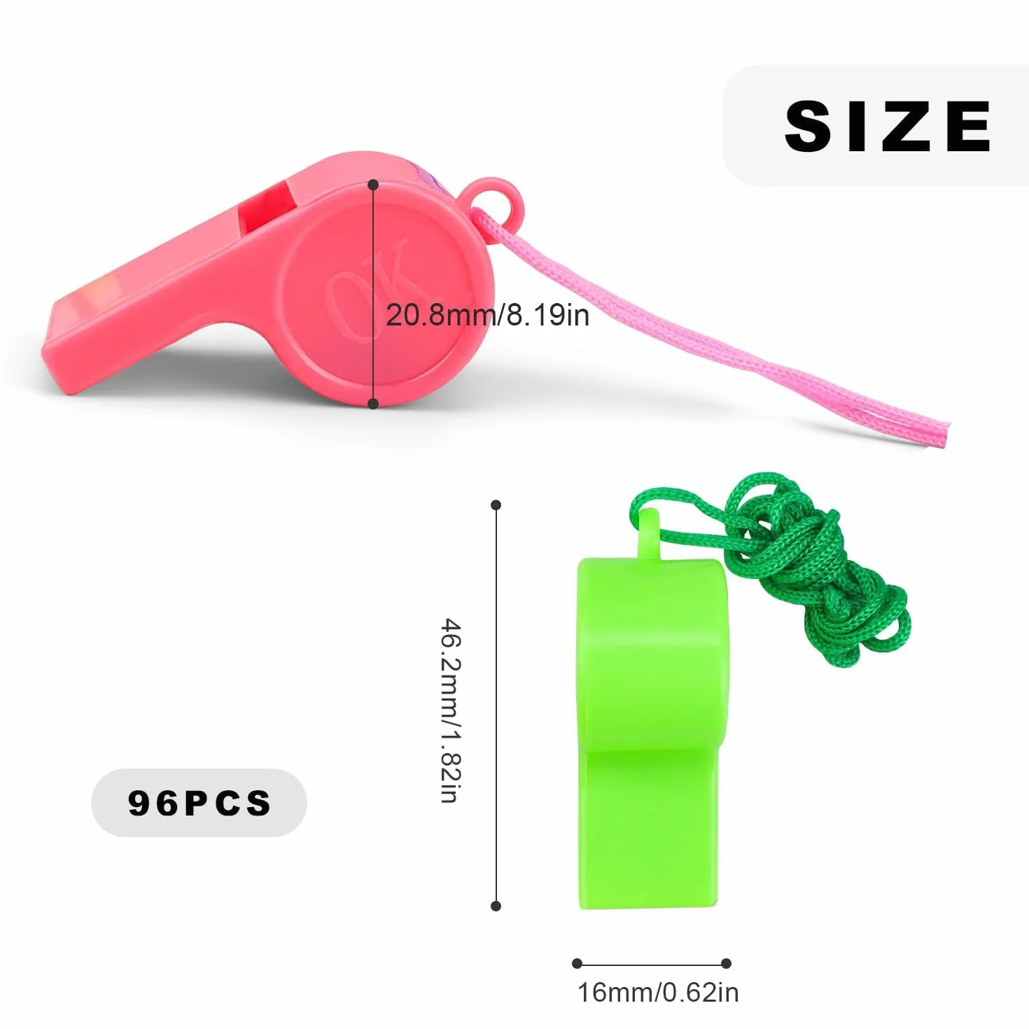 Silbatos de Árbitro 96 Piezas, Silbatos Coloridos con Cordón Colgante para Entrenamientos Deportivos