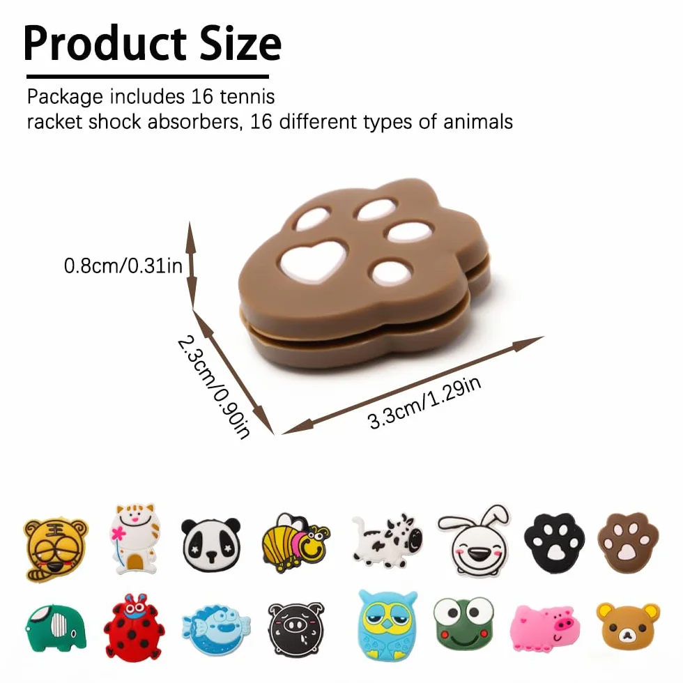 Antivibrador Raqueta Tenis Silicona Amortiguador Badminton Animales 16 Piezas Accesorios