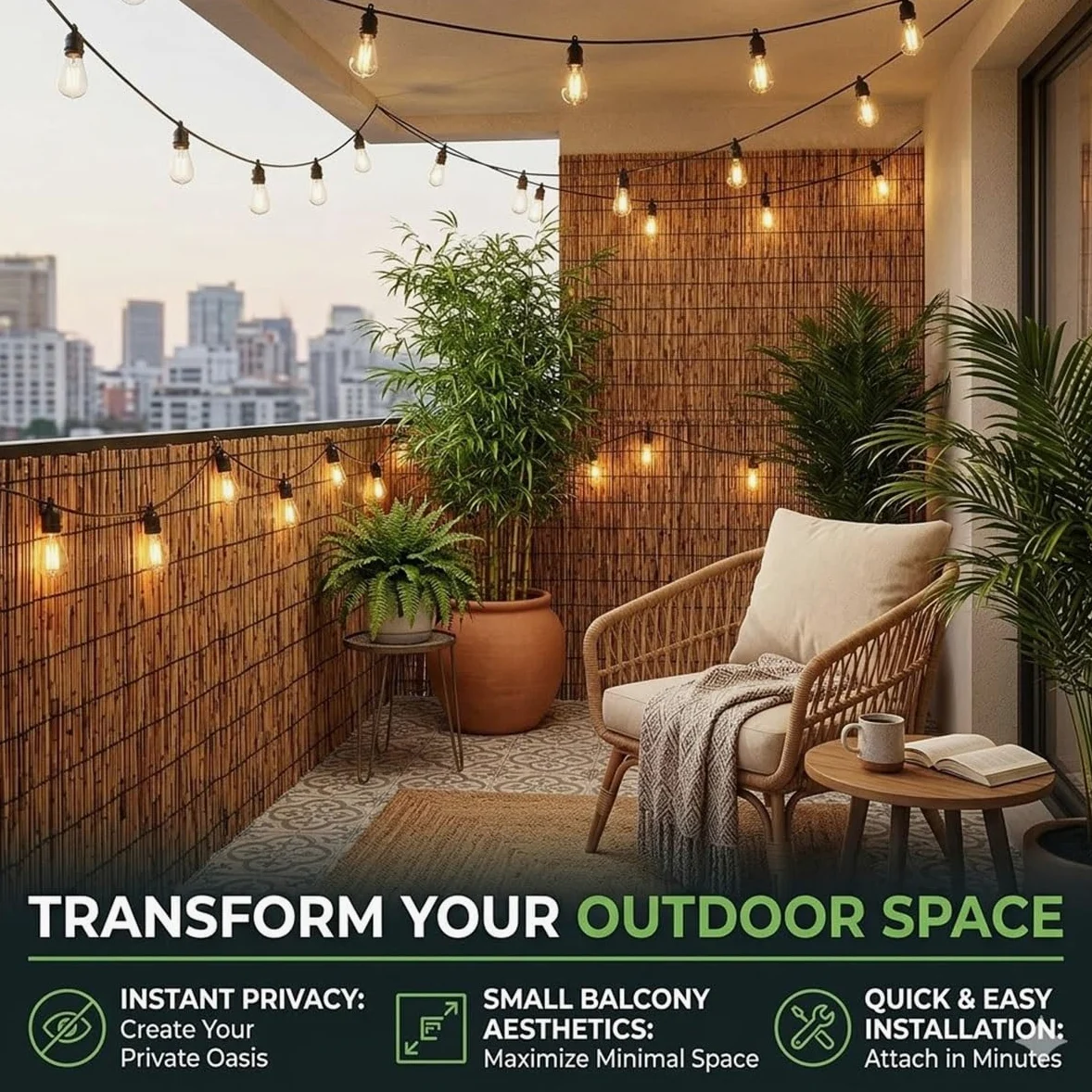 Rollo Cañizo Ocultación Exterior de Caña Natural y Bambú 1.2x5m, Valla Jardín Exterior, Cerramiento Terraza, Pantalla Privacidad, Resistente(Marrón,1.20mx5.0mx3pack)