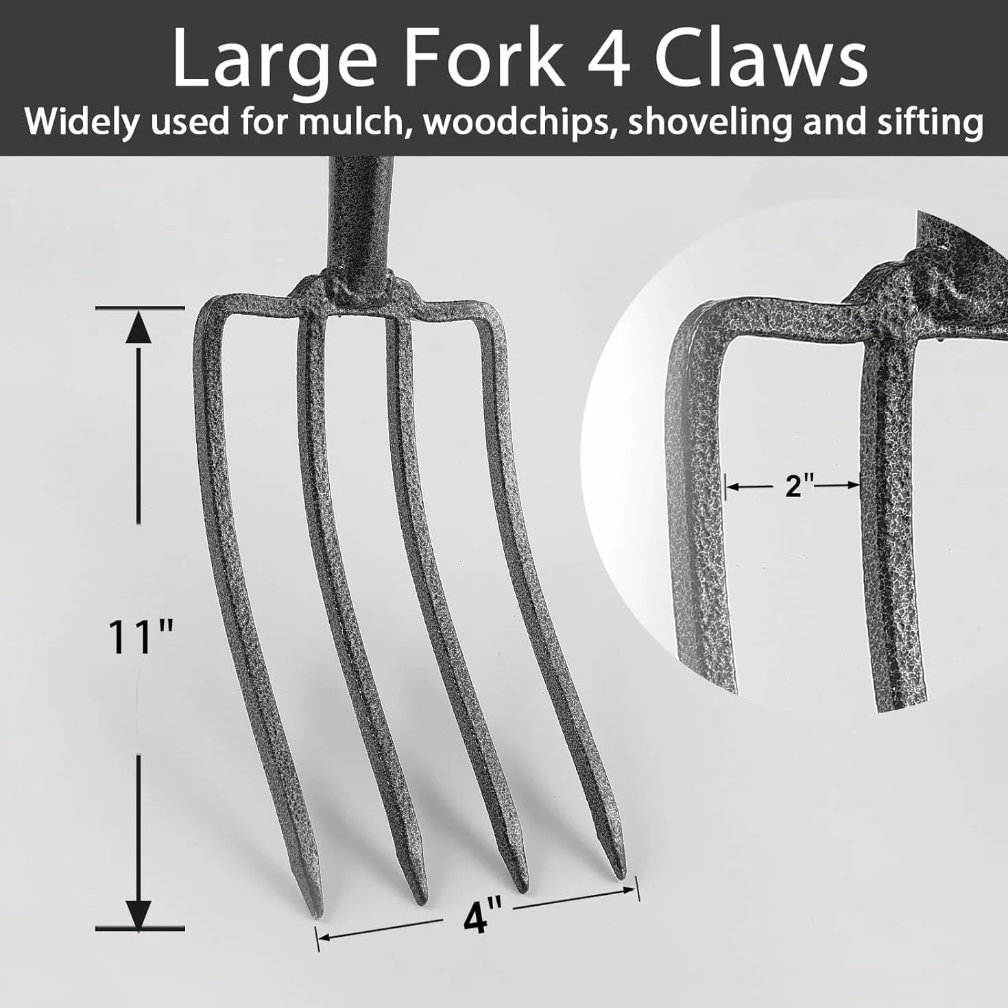 Horquilla de Pala, 127cm Horquilla de Excavación de Jardín de Acero de 4Dientes con Mango en D de Metal, 28cm Cabeza Forjada, Ideal para Suelos Duros y Trasplantes/Negro