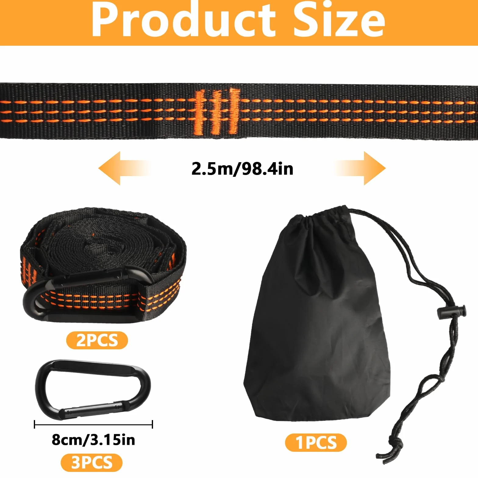 2 Piezas de árbol para Hamaca, Correas de suspensión para Columpio de 2,5 m, Kit de Correas de suspensión para Hamaca de Exterior para Silla Colgante de Camping + 3 mosquetones, máx. 200 kg