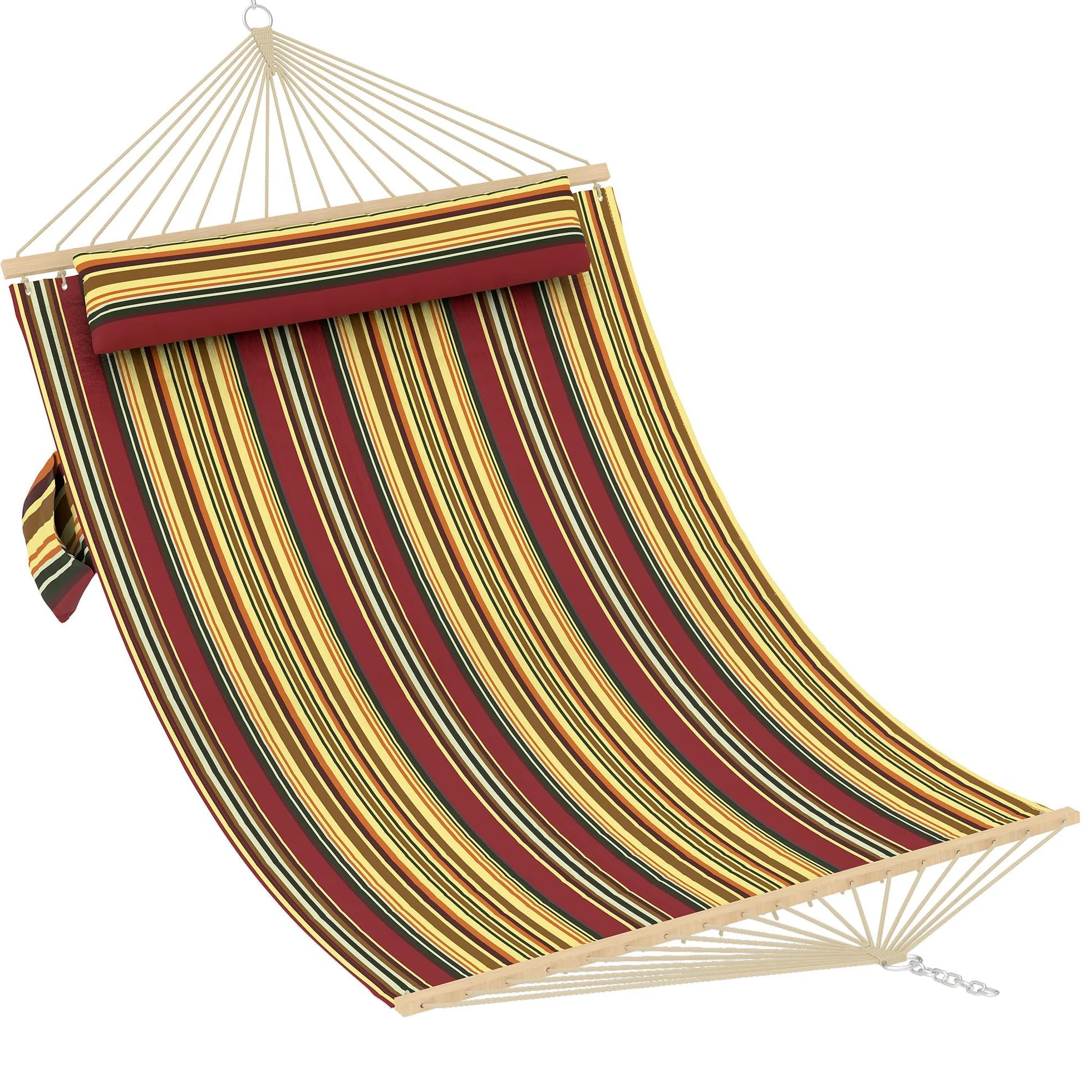 Garvee Hamaca sin Soporte, Barra Madera 350x200 cm, Rojo y Amarillo a Rayas