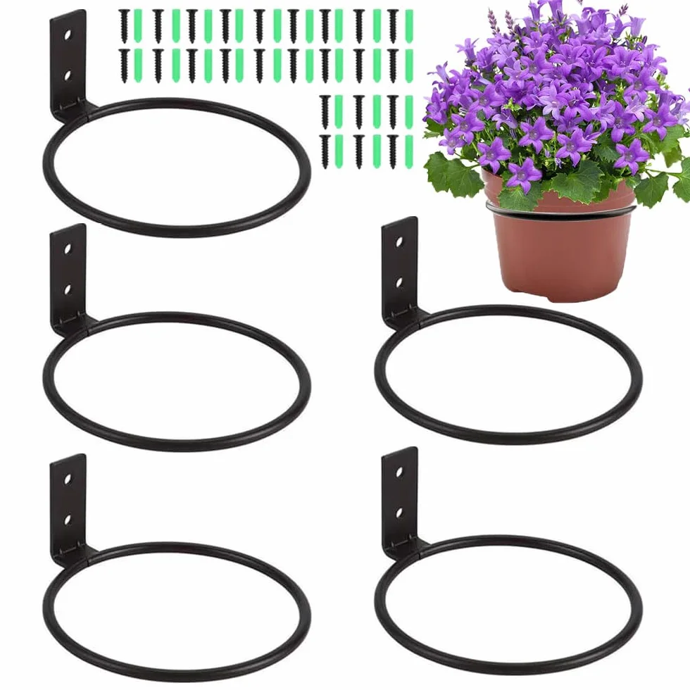 6 soportes de pared para macetas, soporte plegable para jardín, balcón y exterior, negro (4 pulgadas)