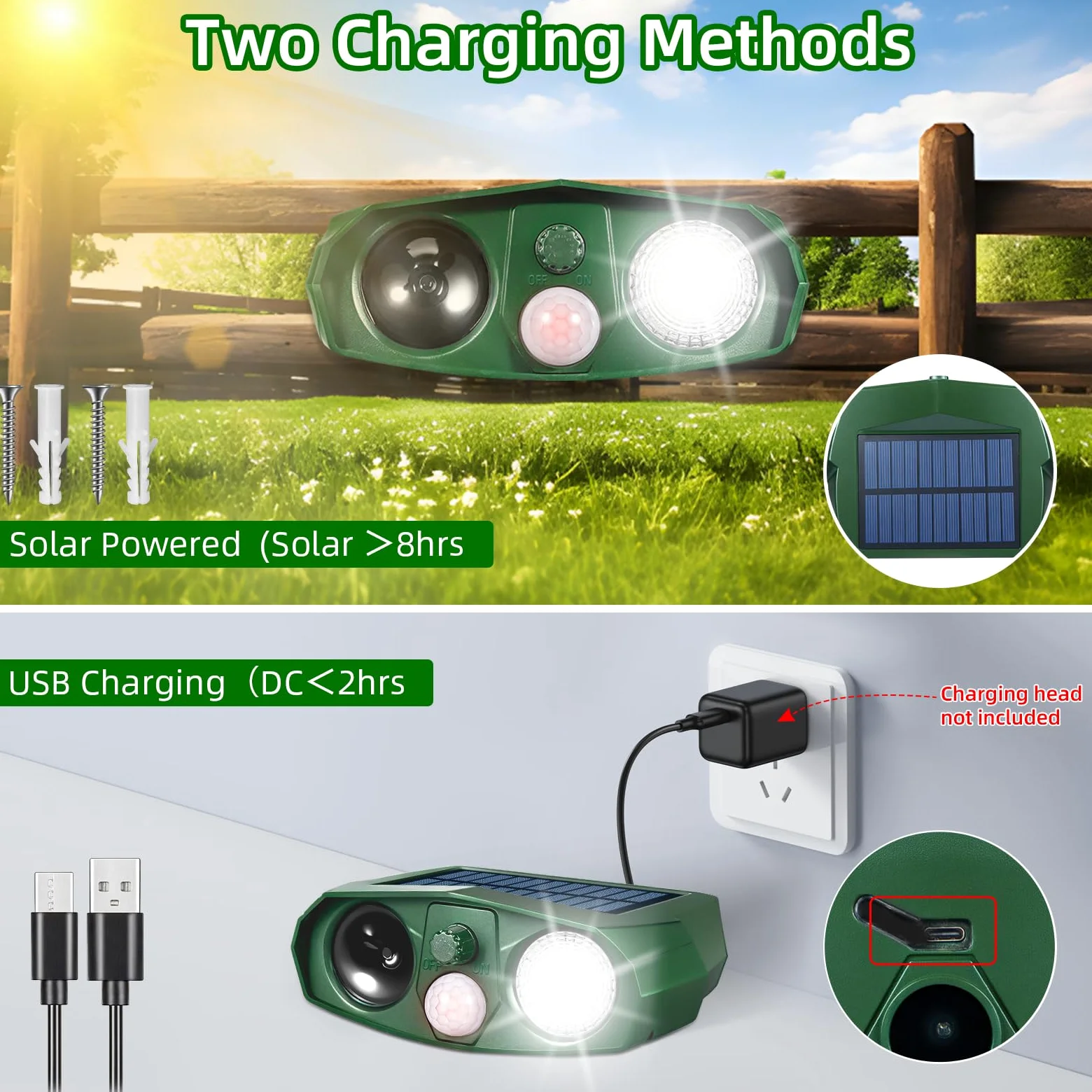 Paquete de 4 repelentes solares ultrasónicos de animales para exteriores, dispositivos disuasorios de ciervos con sensor de movimiento, repelente solar de ganso
