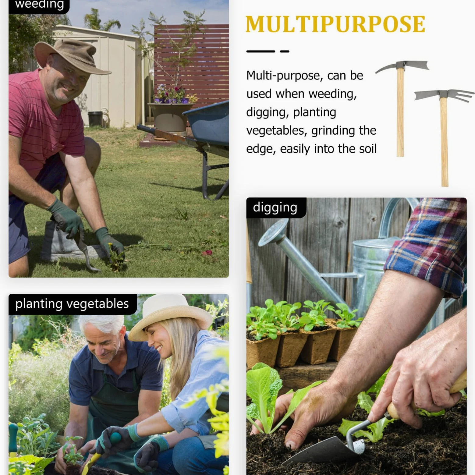 SUPVOX Rastrillo De Cultivador Y Azada Forjada 2 Piezas De Azada Pequeña para Arrancar Mini Azada con Mango De Madera Herramienta De Excavación De Jardín para Jardinería Prospección
