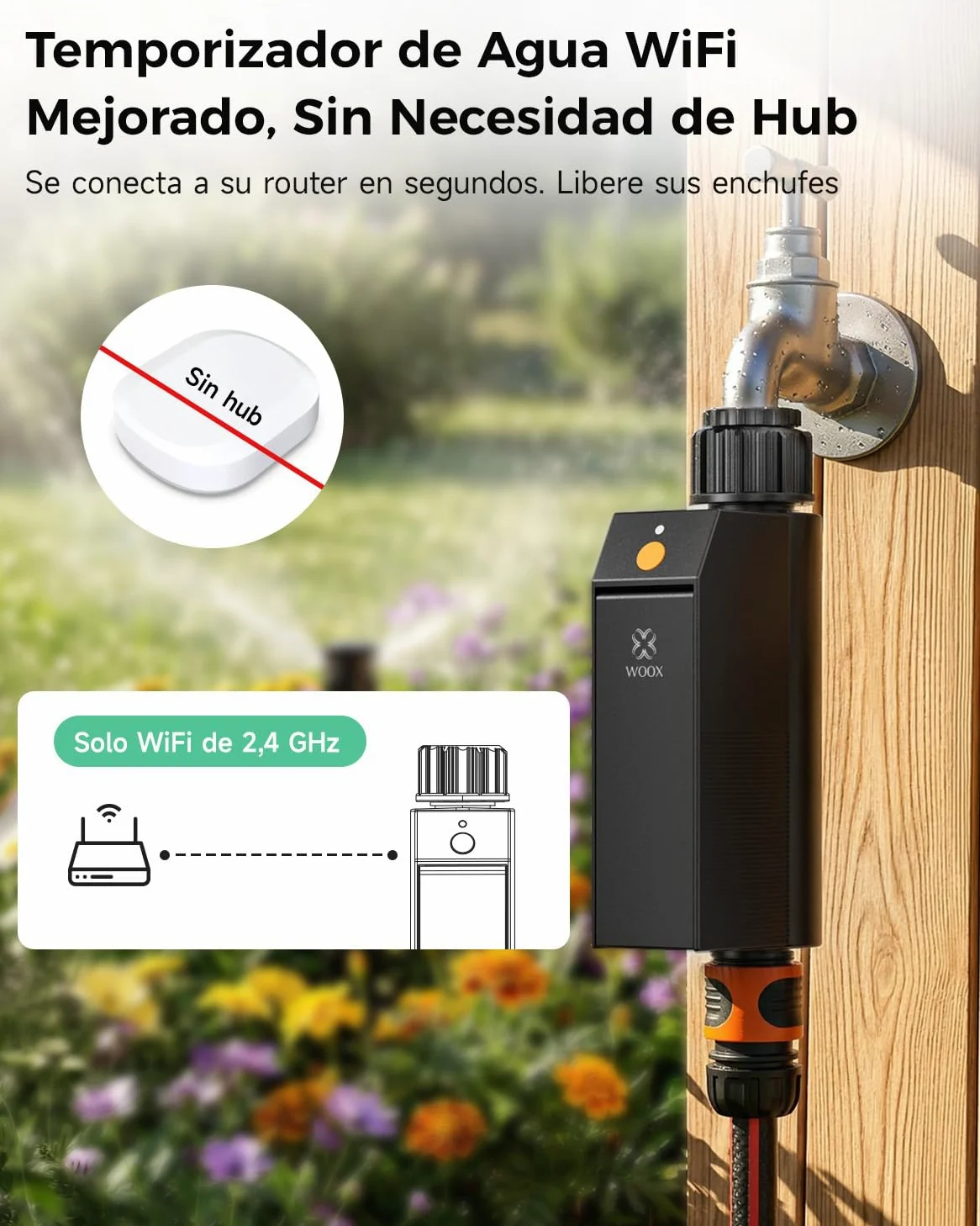 WOOX Programador de Riego WiFi Inteligente 2,4GHz, IP65 Impermeable, App/Control por Voz, Temporizador Automático con Retraso por Lluvia