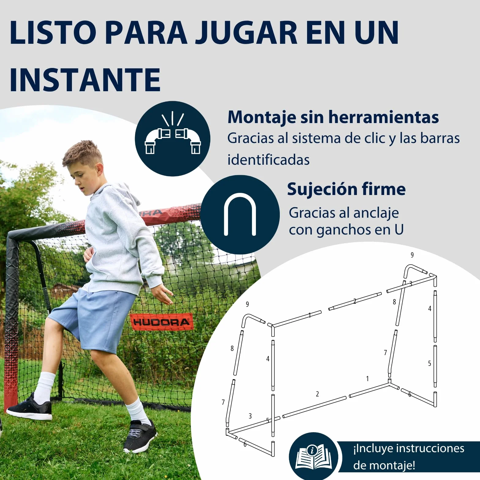 HUDORA Portería de Fútbol Pro Tect Advanced Exteriores Red Resistente Intemperie