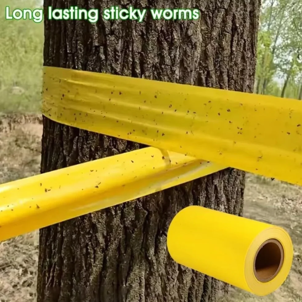 Trees - Cinta adhesiva de doble cara para árboles contra orugas, hormigas y polillas de invierno, trampa para insectos sin pesticidas para jardín (10 cm x 10 m, amarillo)
