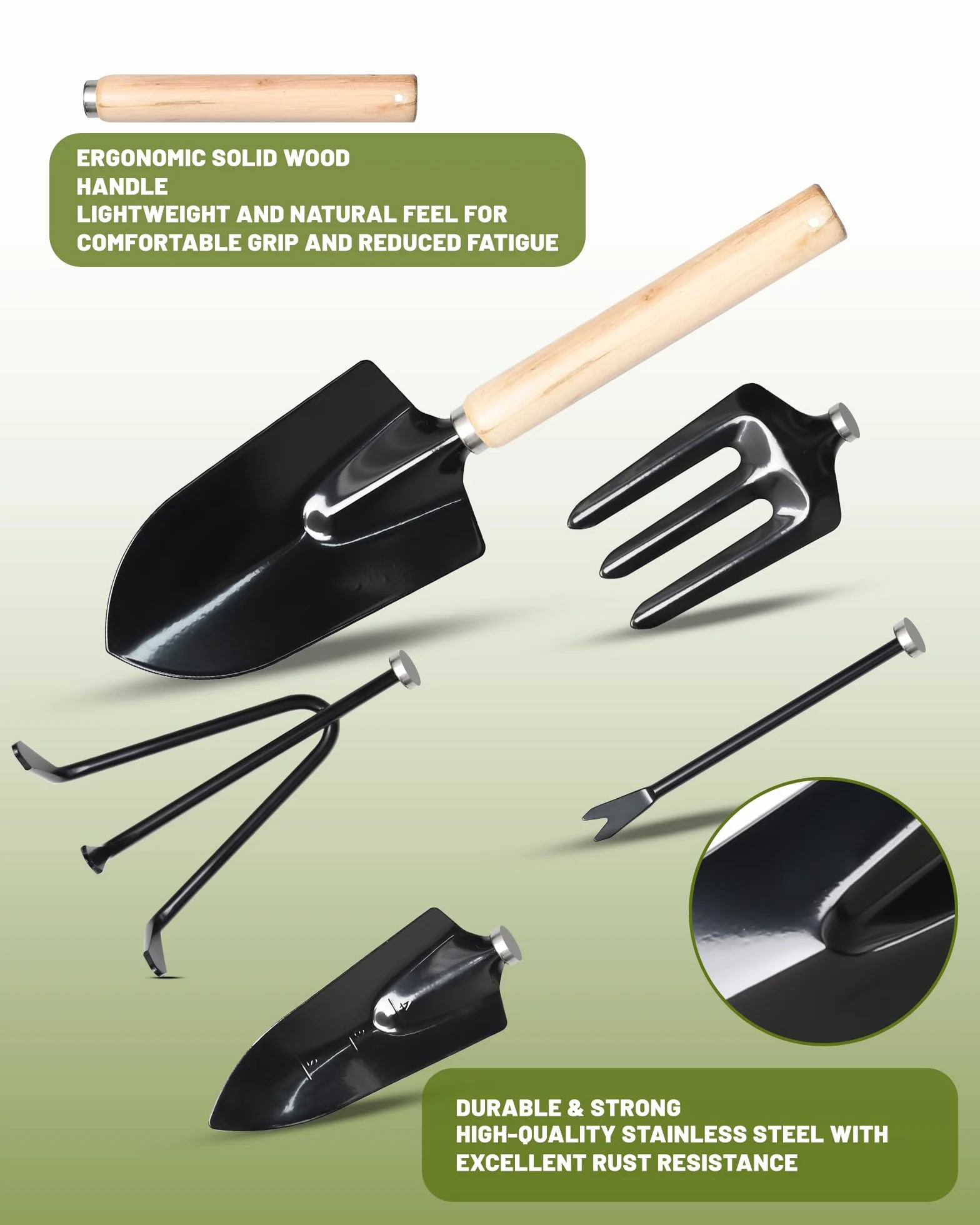 Juego de Herramientas para Jardín 9PC Kit Jardineria，Juego de Herramientas Jardinería de Acero Inoxidable，de Jardín, Tijeras Podar, Pala Jardinería, Guantes, Paleta y Rastrillo de Mano etc