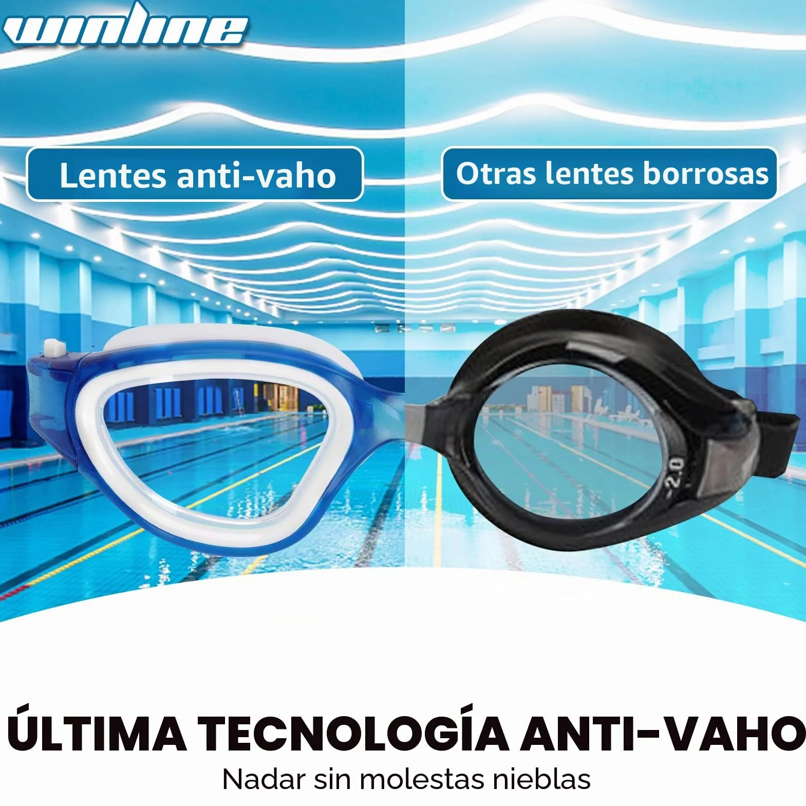 Winline Gafas de natación polarizadas Anti-vaho protección UV sin filtraciones Clara