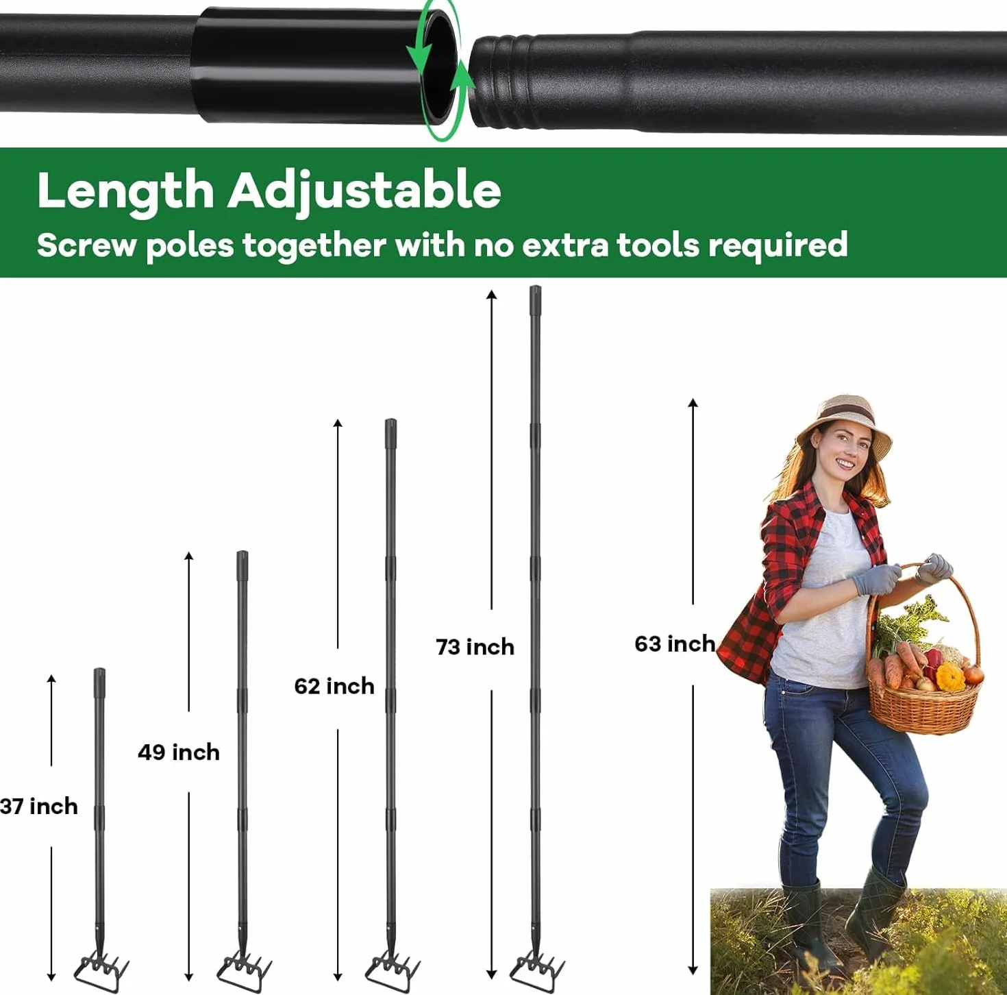 Azada de jardín 2 en 1, estribo y cultivador para deshierbar, tallo largo, ligero de pie push-pull hula, rastrillo de escarda para airear, cultivar y excavar (120 cm)