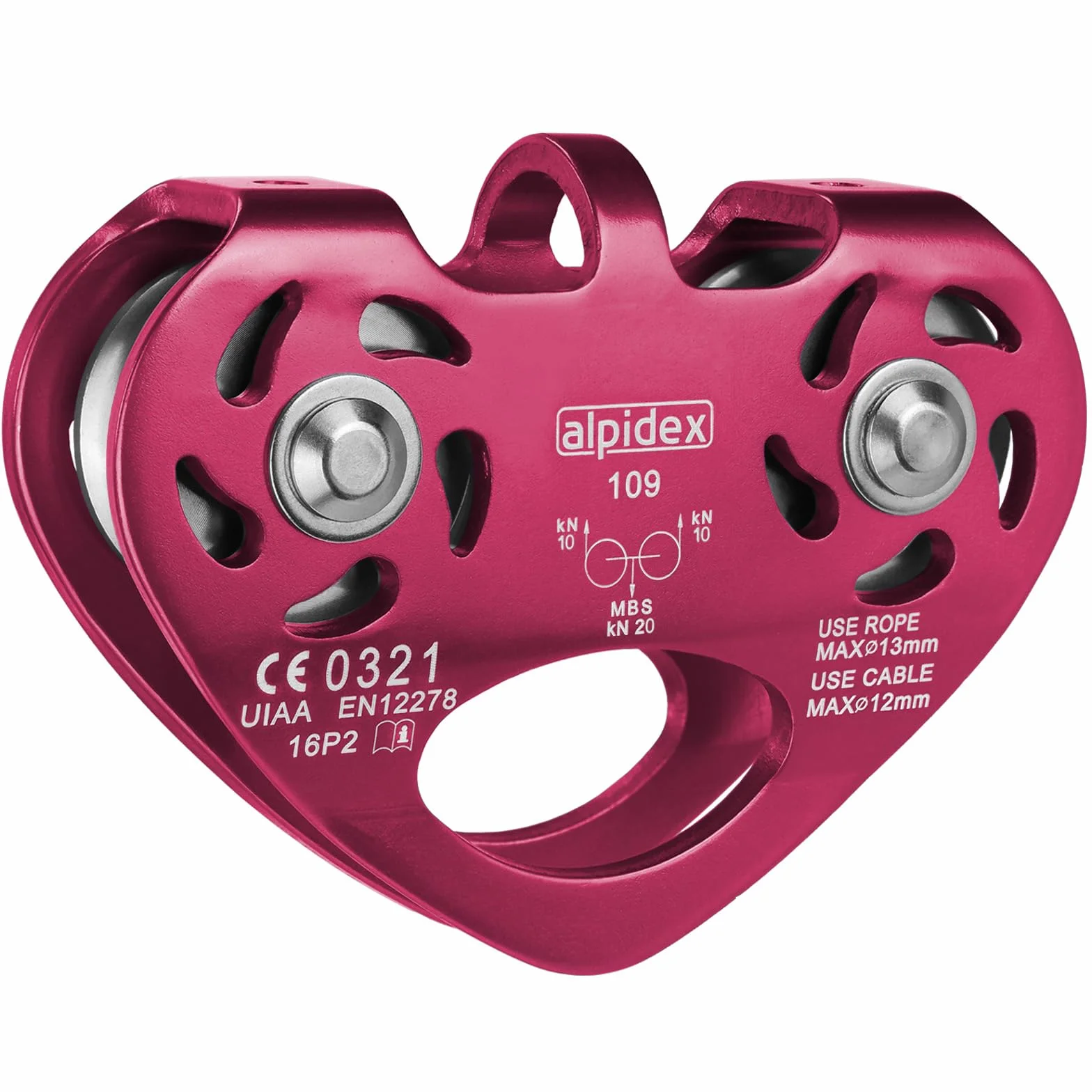ALPIDEX polea de reenvío 20 kN Tandem Pulley para cuerdas textiles 13 mm cables 12 mm EN12278