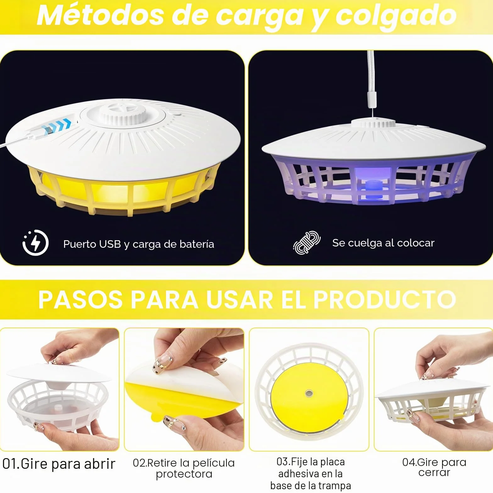 Pulgas Eliminar Casa, 2PCS Lámpara Antipulgas con 14Almohadillas Adhesivas, 4 Modos de luz Trampa Mata Pulgas Hogar, Trampa para Pulgas para La Sala de Estar, Cocina, Dormitorio