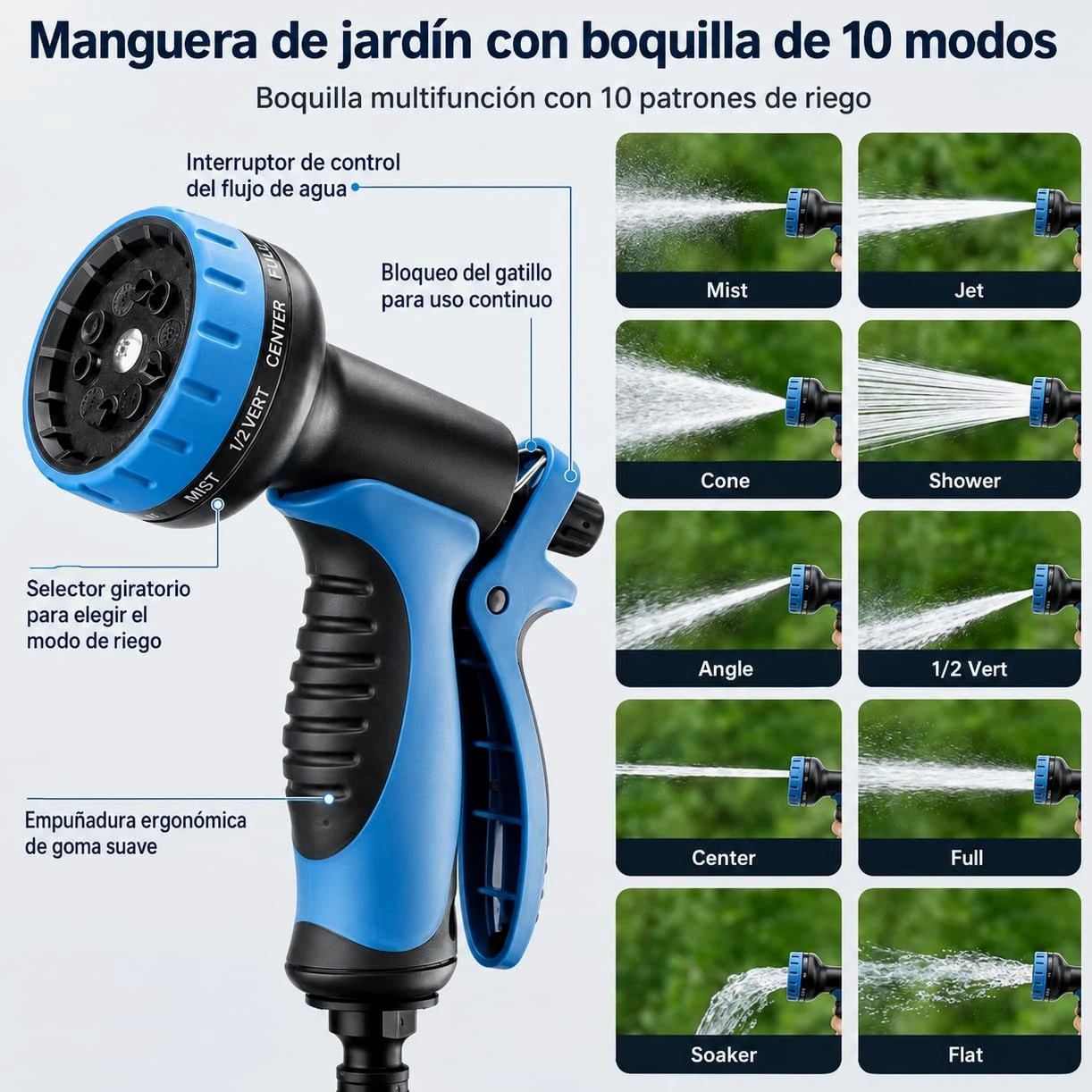 Manguera Extensible Jardín 22,5 m / 75 FT, Manguera Flexible Antitorsión con Látex 3 Capas y Tejido 3750D, Pistola de Riego 10 Funciones, Conectores Metálicos, Bolsa y Gancho