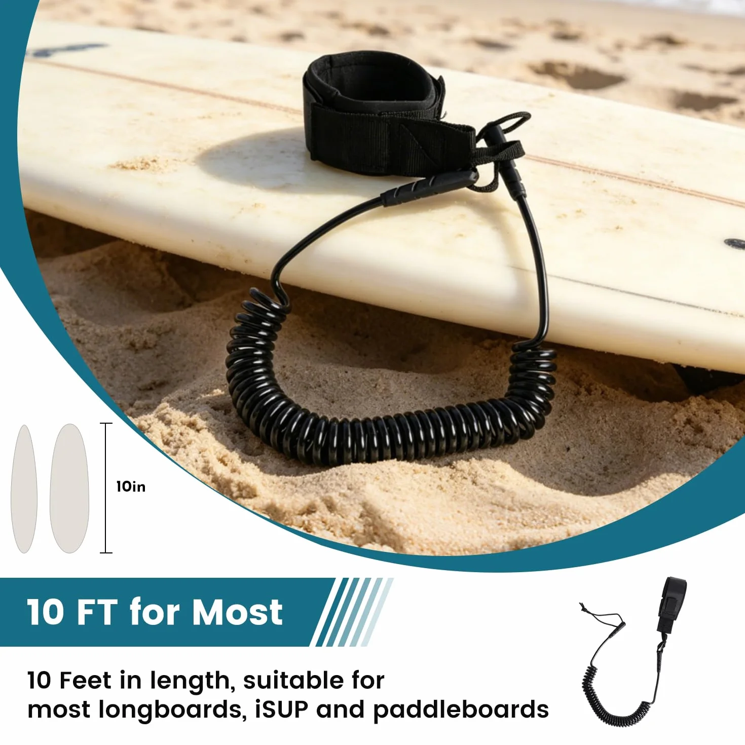 Sup Leash 10FT Negro para Adultos Tabla Surf Safety Line