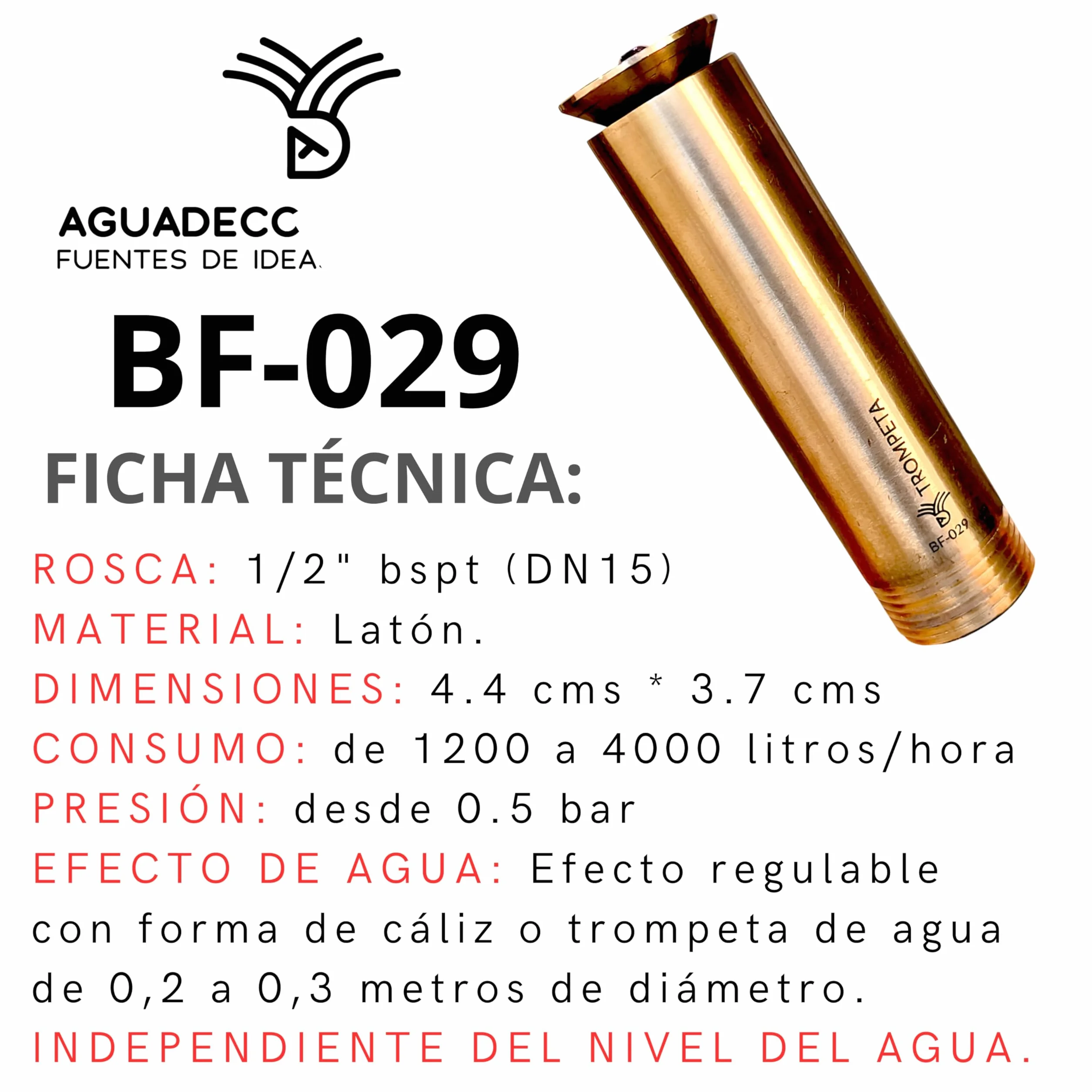 Boquillas para Fuentes de Jardín - Trompeta 1/2" LATÓN- Efecto Cáliz - Toberas, Caños y Chorros.