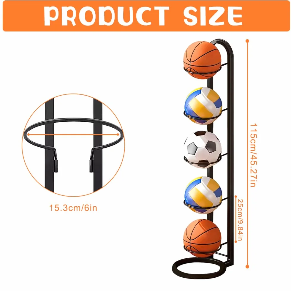 Estante de Almacenamiento de Pelotas de 5 Niveles, Soporte Vertical Extraíble para Fútbol y Baloncesto